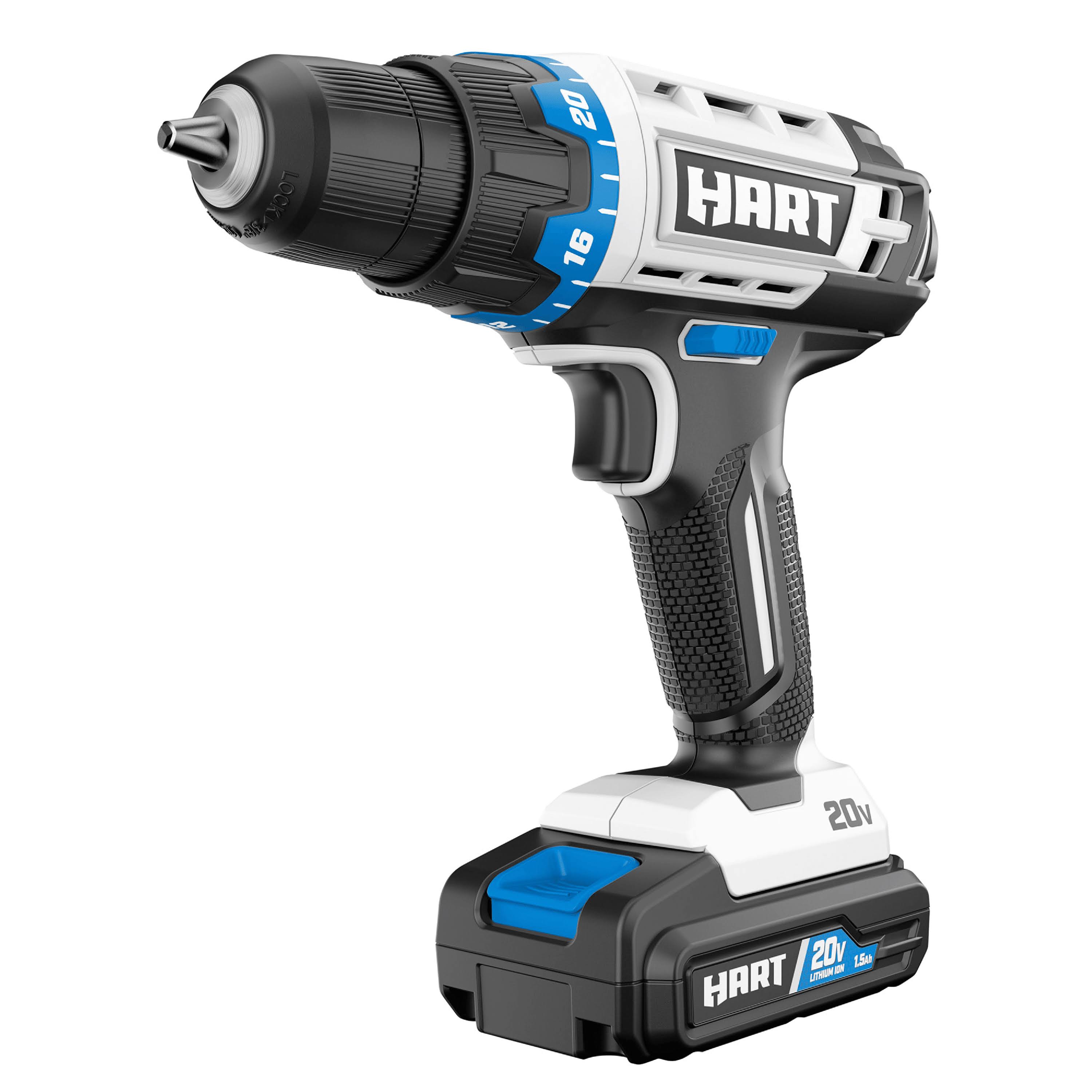 Hart HPDD50B 20-Volt Cordless 3/8-Inch Drill/Driver Kit, 1.5Ah Lithium-Ion Battery