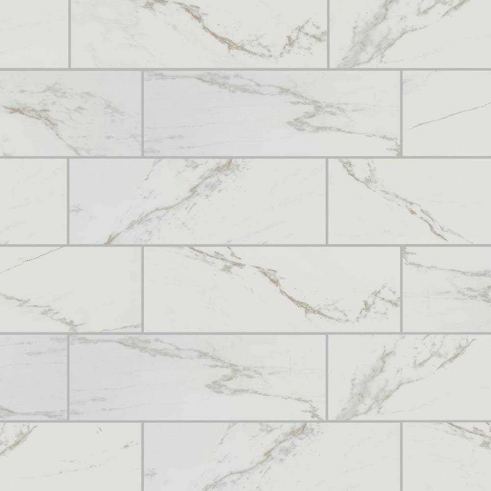 American Olean Marble Manor Calacatta 4-in x 12-in Glossy Ceramic Marble Subway Wall Tile | MM10412MODHC1P2