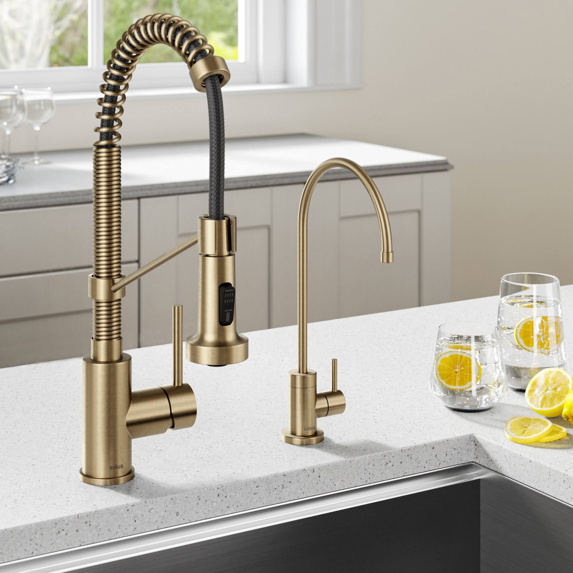 Kraus KFF-1610BB Bolden 2-in-1 Commercial Style Pull-Down Single Handle Water Filter Kitchen Faucet for Water Filtration System, Brushed Brass