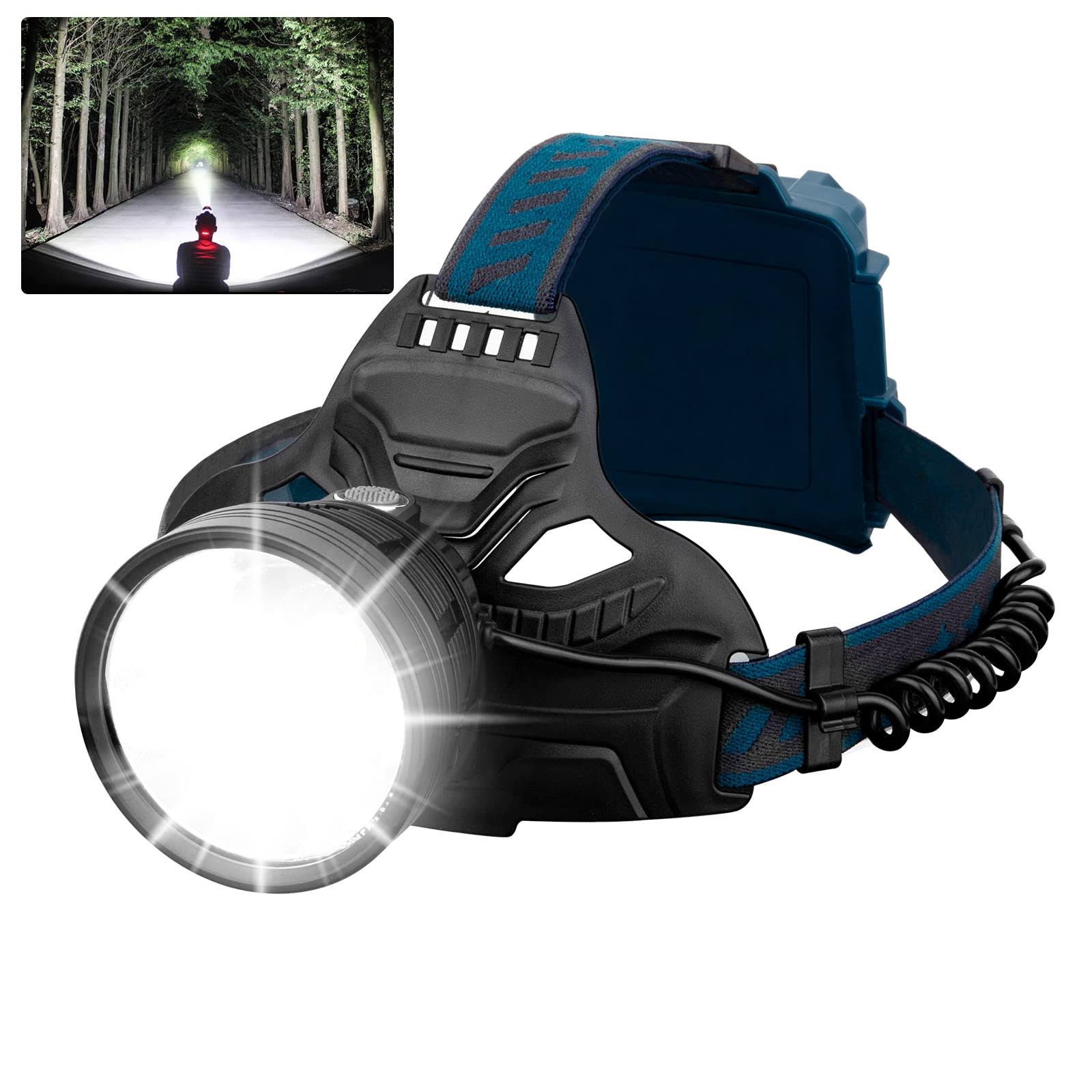 TUNFOU LED Rechargeable Headlamps for Adults, 90000 Lumen Super Bright Headlamp Flashlight 90Adjustable 4 Modes Ipx5 Waterproof USB