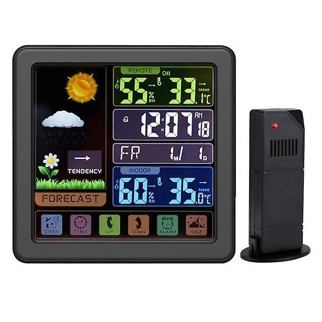 Mickcara Digital LCD Weather Station Thermometer Hygrometer with Wireless Sensor, Weather Forecast, Time Display and Black Night Light