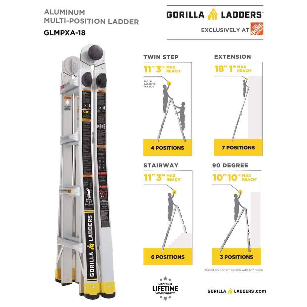 Gorilla Ladders 18 ft. Reach MPXA Aluminum Multi-Position Ladder with 300 lbs. Load Capacity Type iA Duty Rating