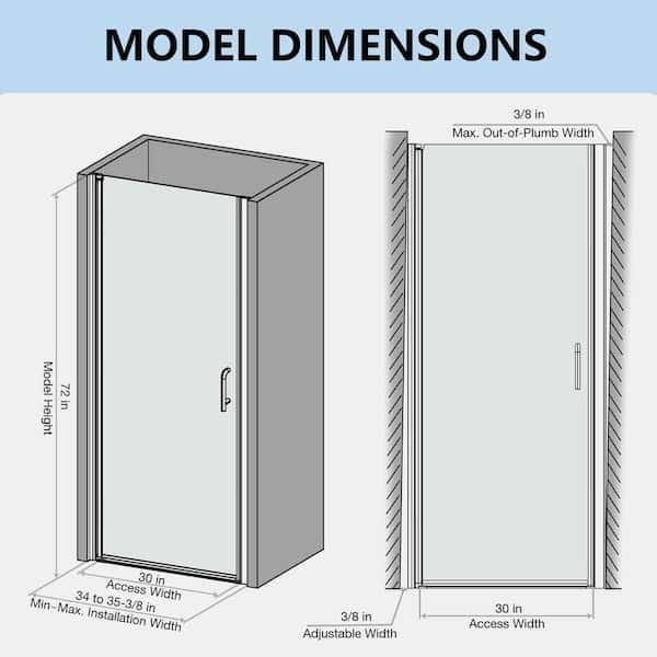 ES-DIY 34-35 in. W x 72 in. H Fold Pivot Frameless Swing Corner Shower Panel with Shower Door in Black with Clear Glass