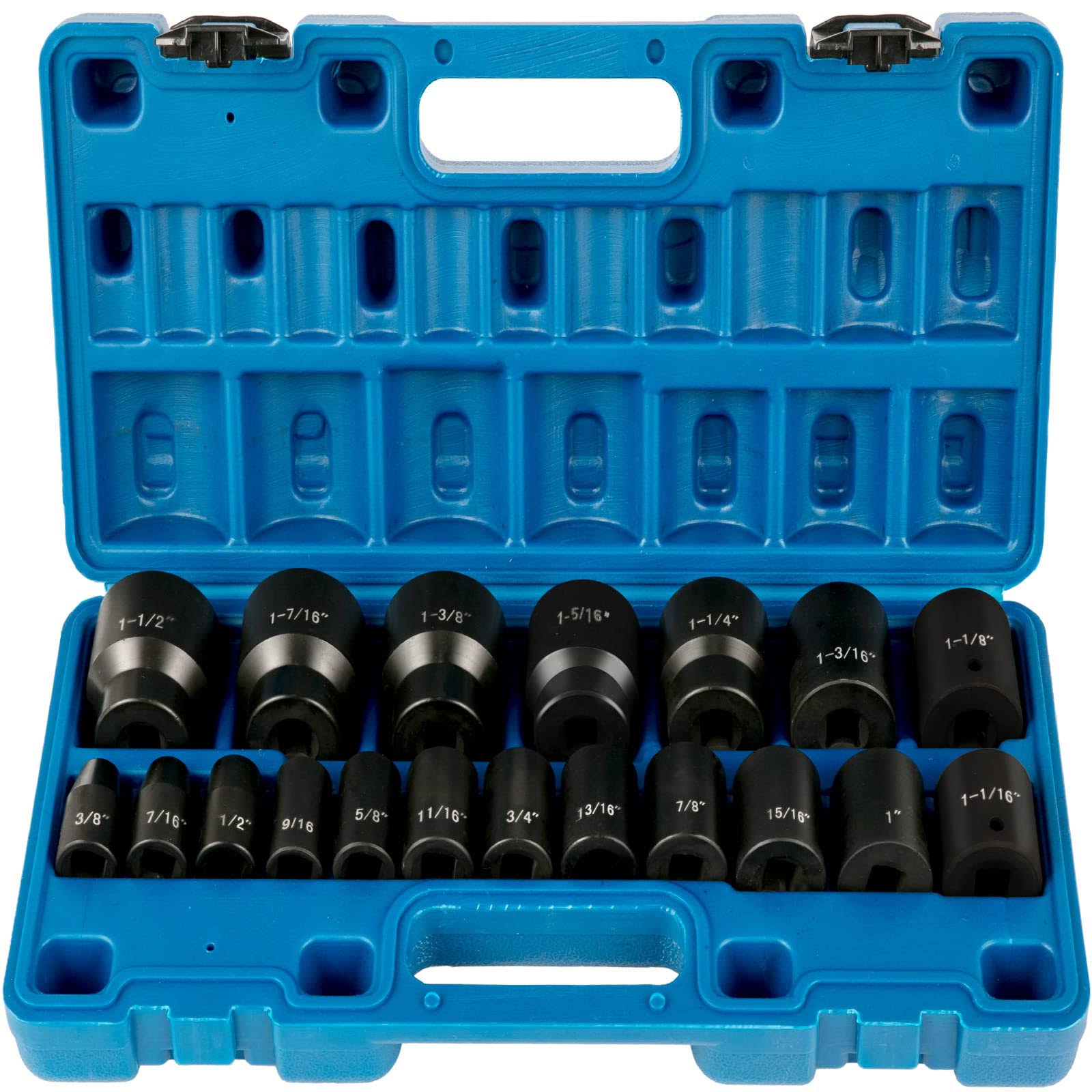 VEVOR Impact Drive Socket Set 1/2 Inches 19 Piece Impact Sockets SAE, Standard Socket Assortment, (3/8 Inches to 1-1/2 inches) 6-Point Hex Sockets