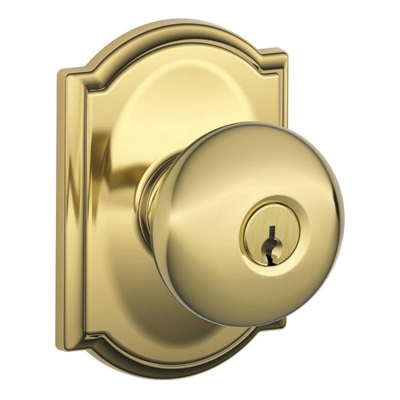 Schlage F51A Ply 605 Cam Camelot Collection Plymouth Keyed Entry Knob, Bright Brass