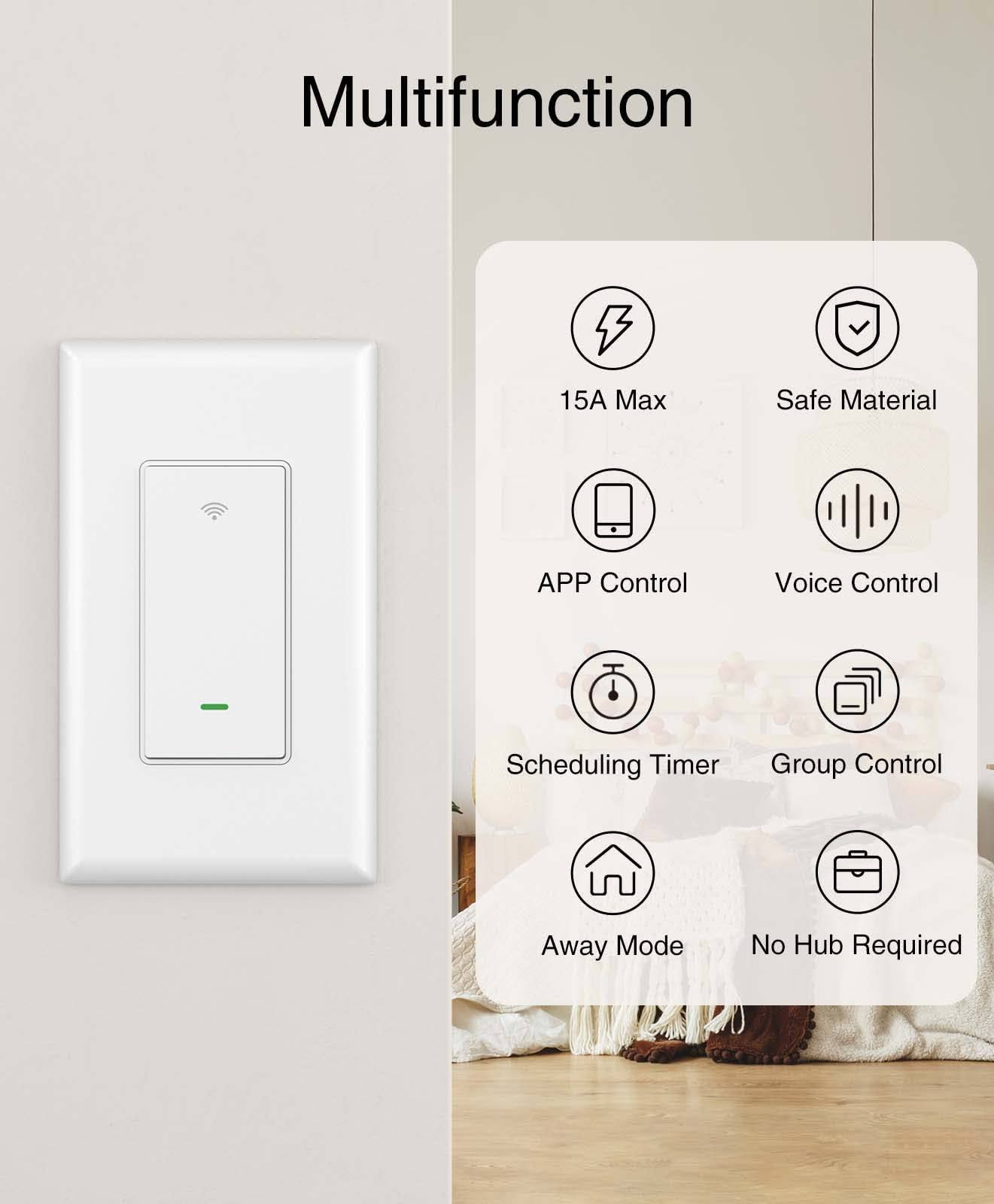 GHome Smart Switch, 2.4ghz Wi-Fi Switch Compatible with Alexa, Google, 4 Pack