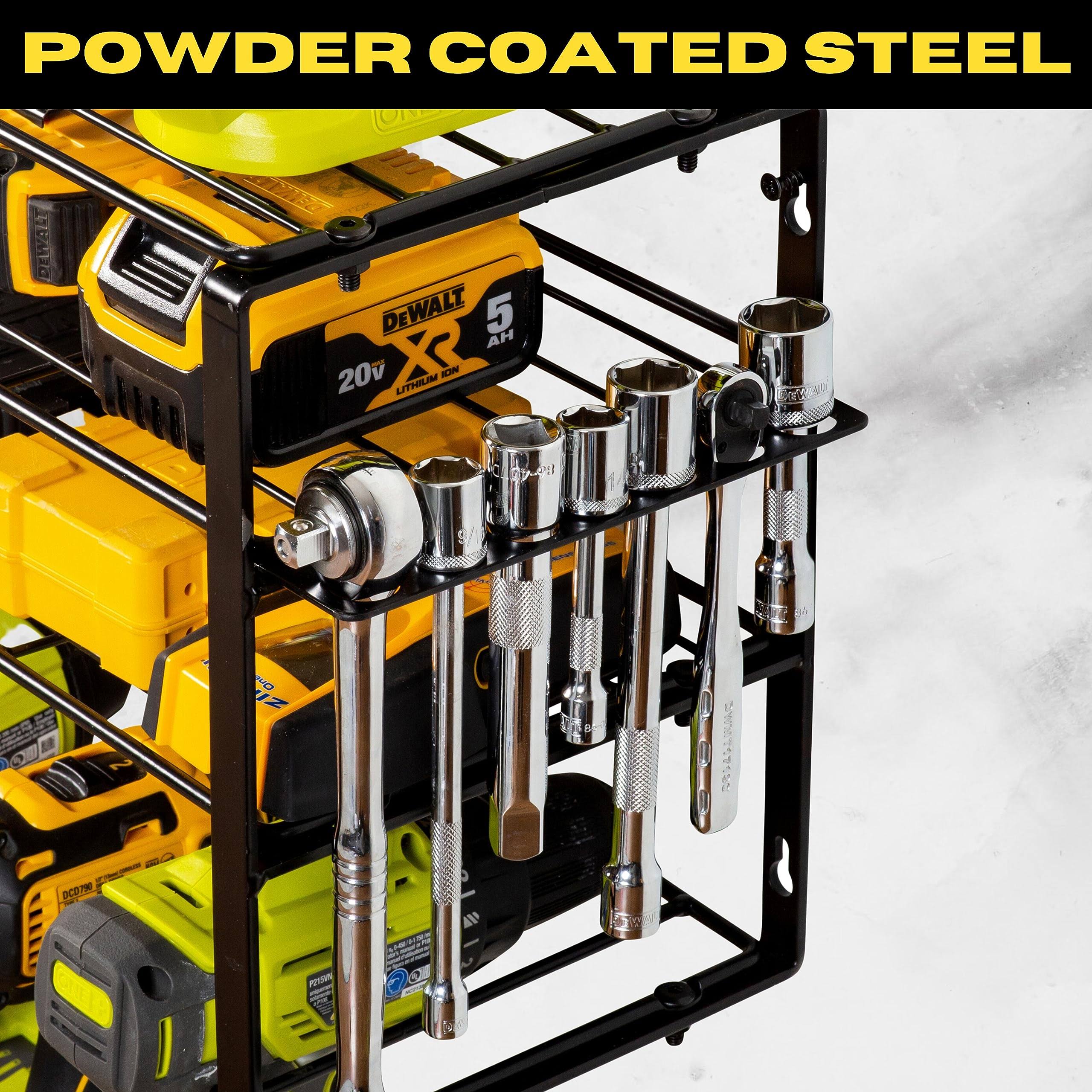 Pack of 3 Tool Organizer Set- 4 Tier Power Tool Organizer Rack Plus A Garden Tool Wall-Mounted Organizer Rack Plus A Heavy Duty Magnet Organizing