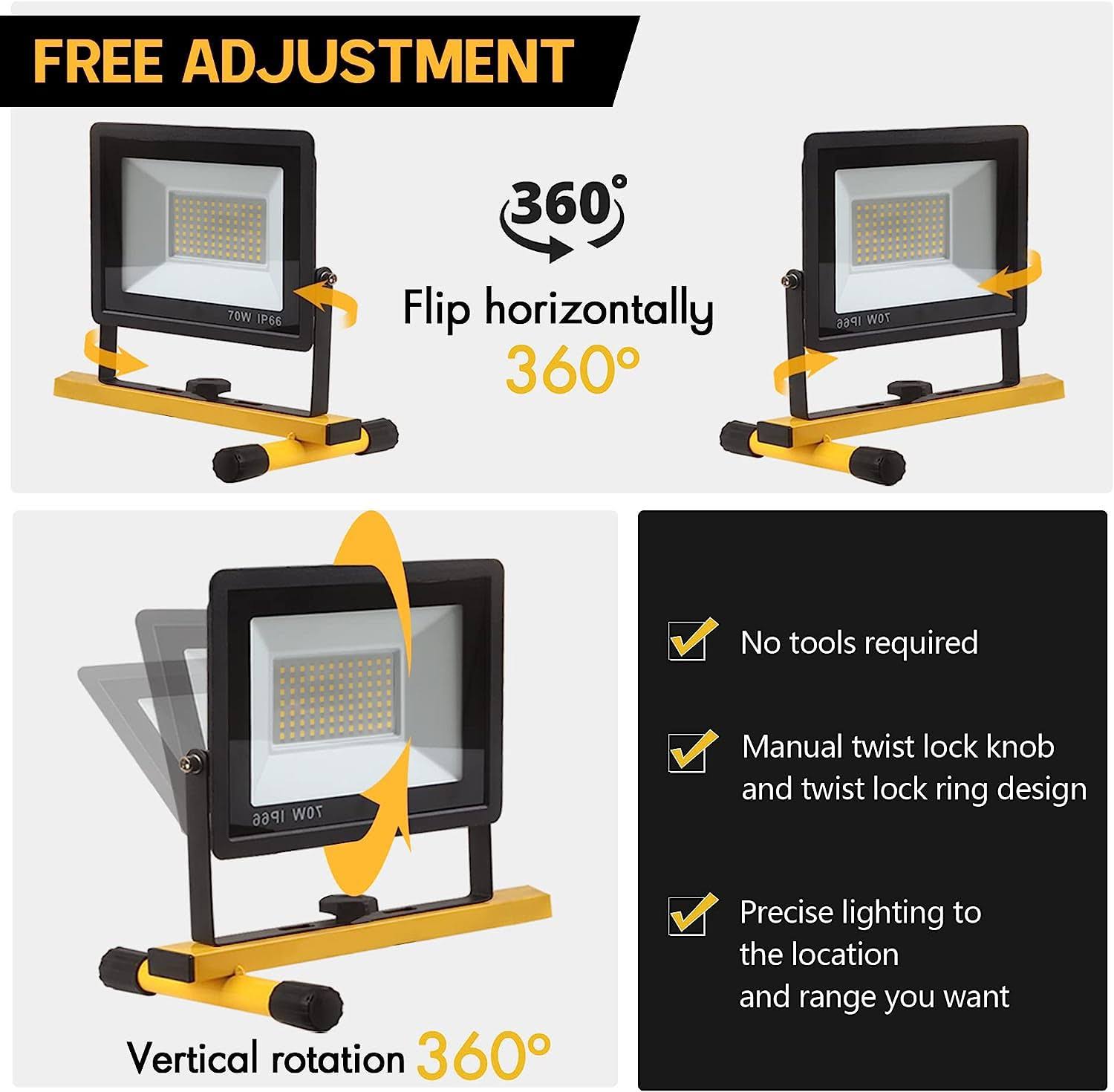 Guwell 21000 Lumen Work Lights with Stand 3 Adjustable Head LED Work Light with Adjustable and Foldable Tripod Stand Waterproof Lamp with Individual S