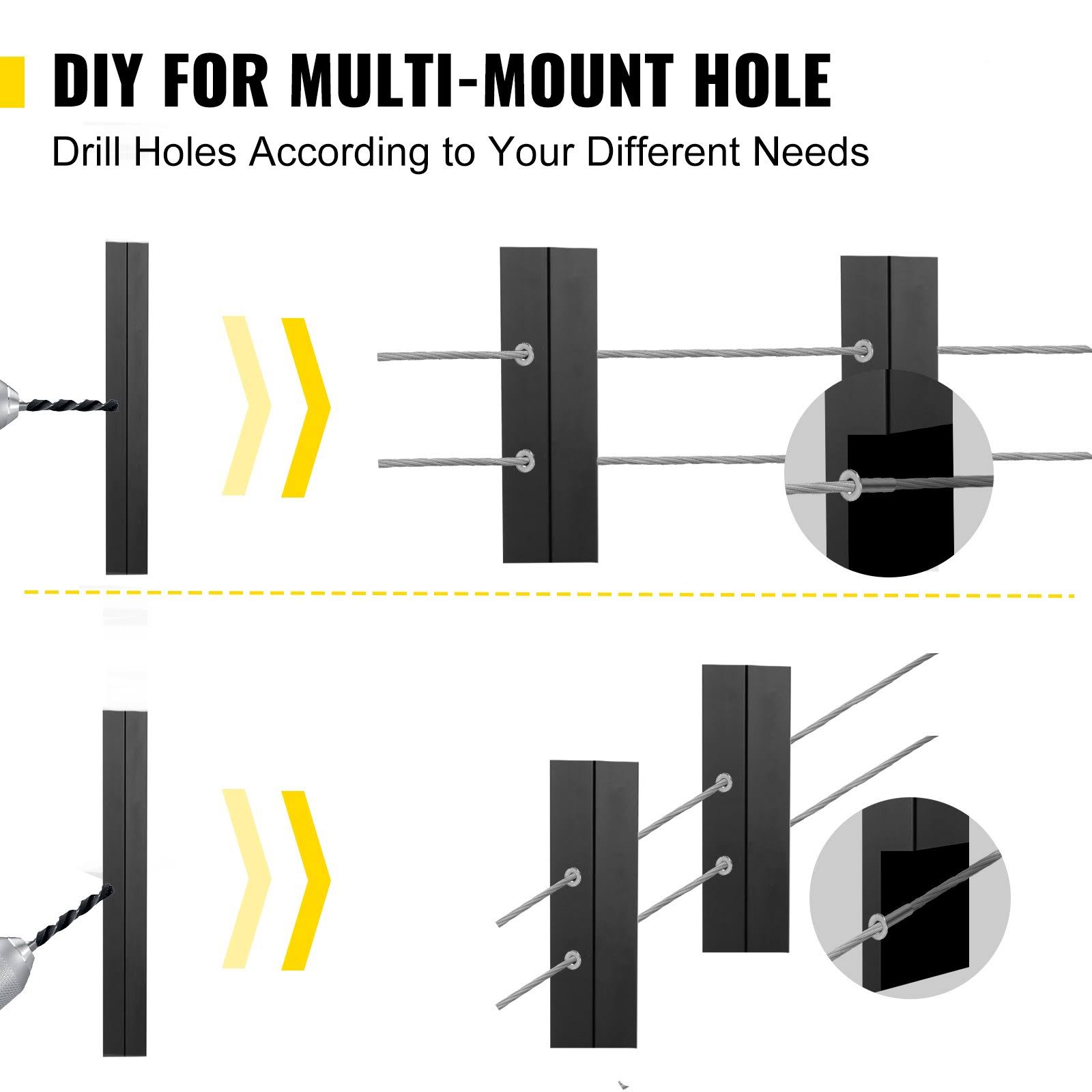 VEVOR Deck Railing 42 in. x 1.97 in. x 1.97 in. Cable Railing Post Without Hole Stainless Stair Handrail with Mounting Bracket