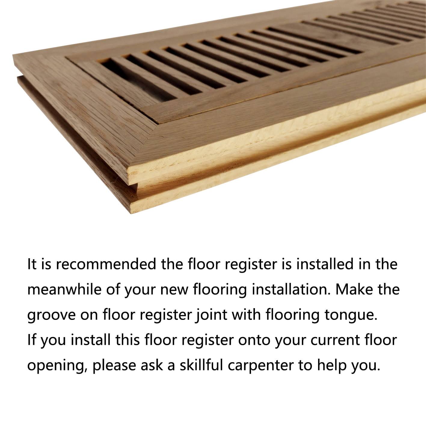 Homewell White Oak Wood Floor Register, Flush Mount Vent with Damper, 4x12 inch, Unfinished