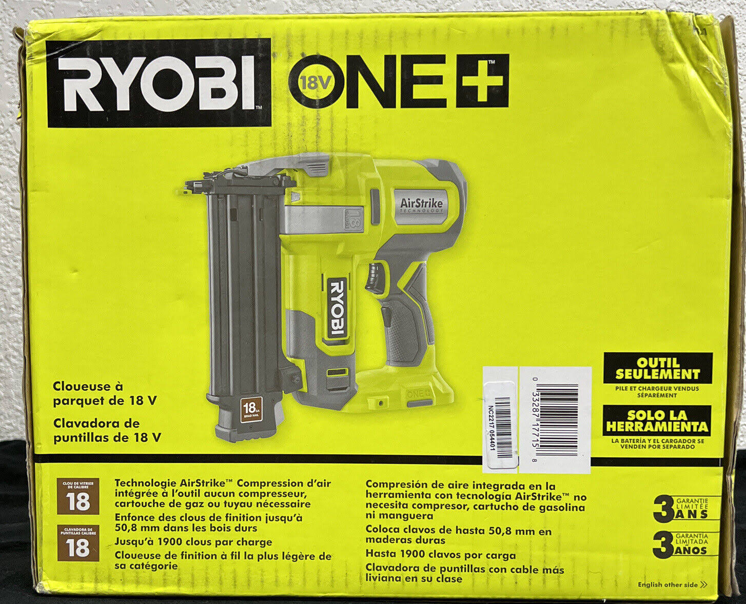 Ryobi P321 One+ 18V 18-Gauge Cordless Airstrike Brad Nailer (Tool Only)