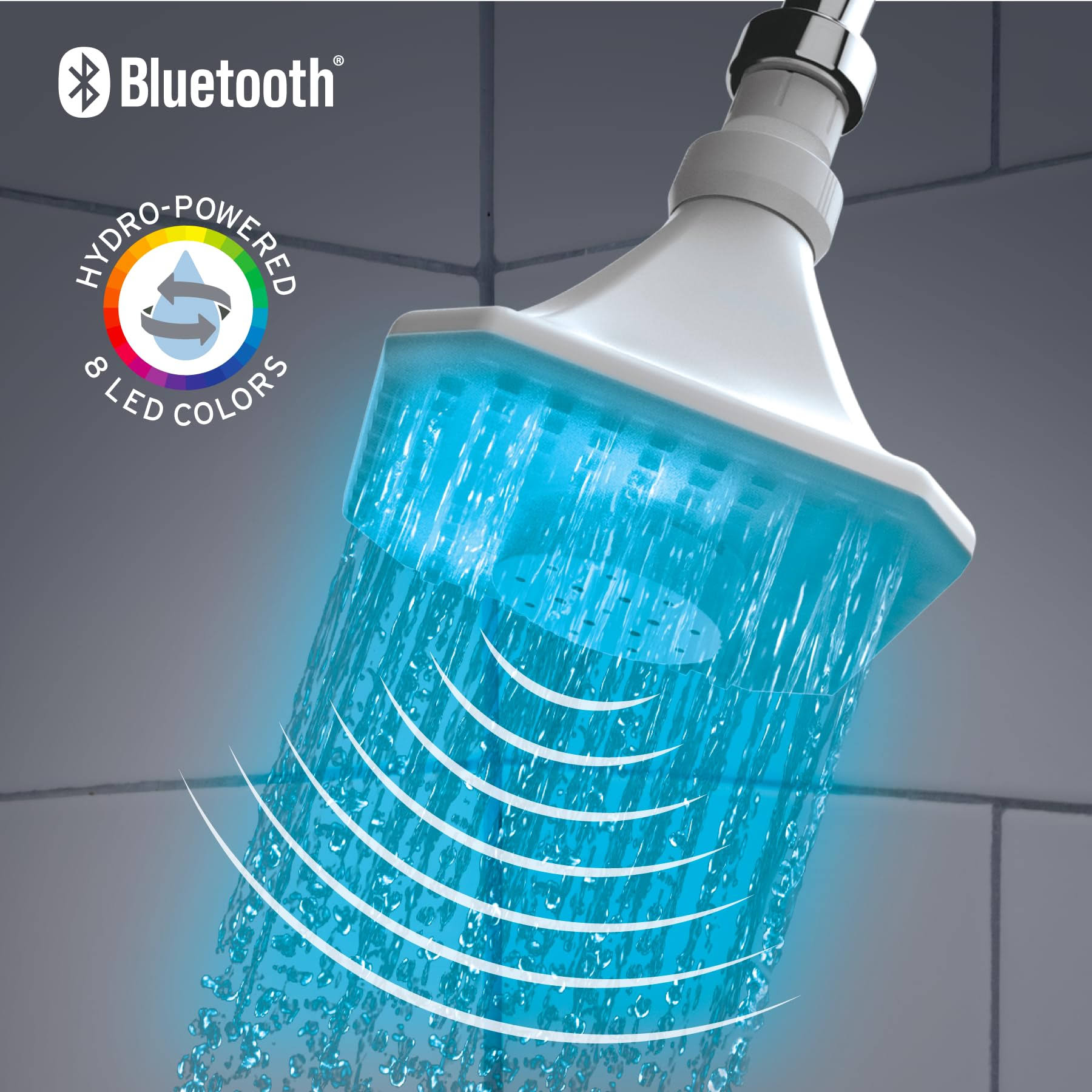 InnoFive Wireless Speaker LED Showerhead, Hydro Powered with 8 Color LED, Perfect for Home Bathroom, Bath, Shower, Enjoy Easy Music in The Shower