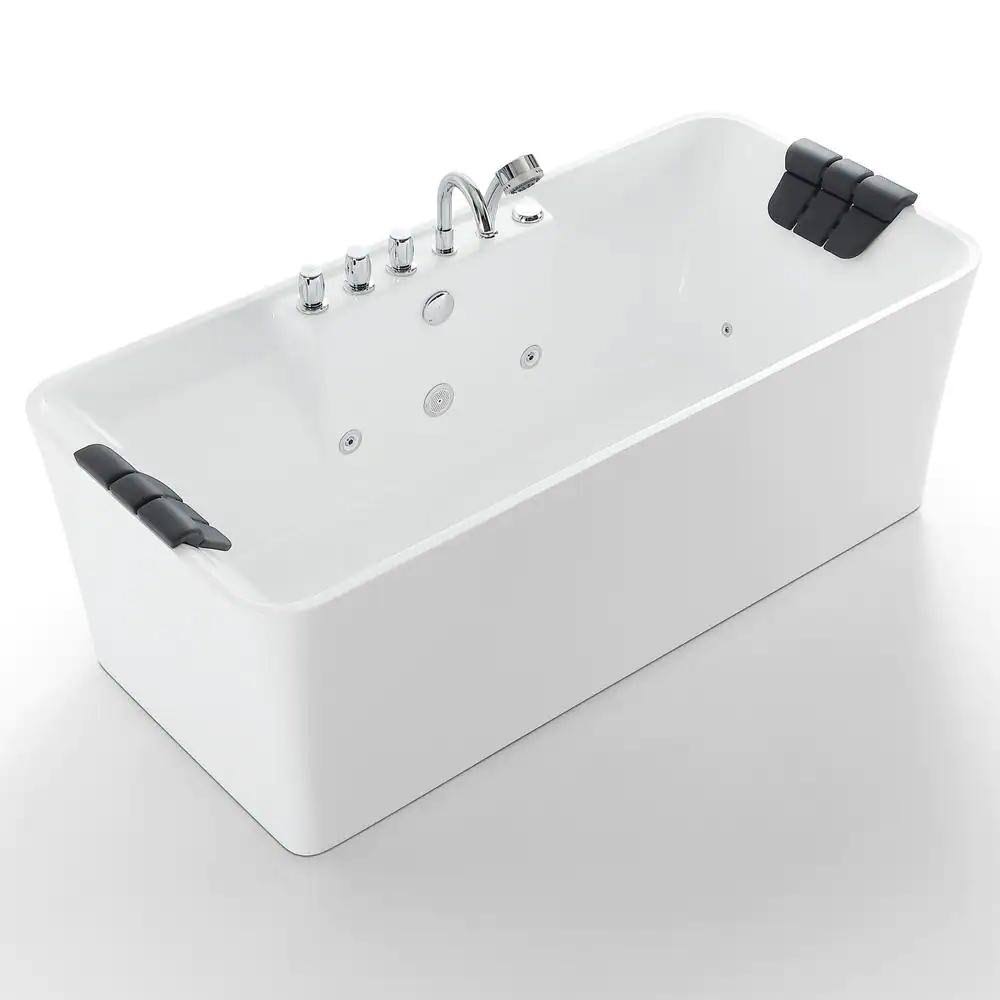 Empava Luxury 59 in. Center Drain Acrylic Freestanding Flatbottom Whirlpool Bathtub in White with Faucet