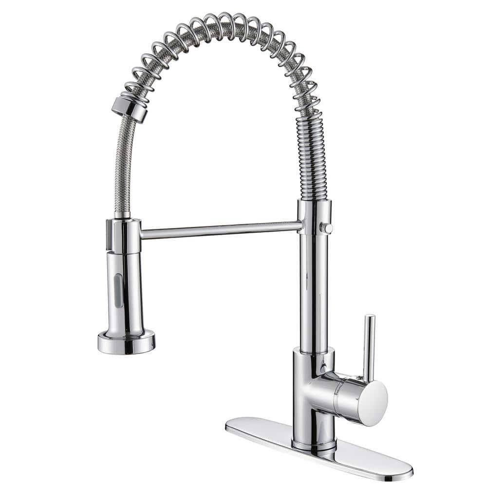 Zalerock Springs Single-Handle Pull-Down Sprayer Kitchen Faucet with Deckplate Included in Chrome, Grey WC05T021