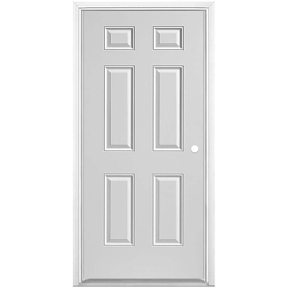 Masonite 32 in. x 80 in. Utility 6-Panel Left Hand Inswing Primed Steel Prehung Front Exterior Door with Brickmold, Paintable Primed Gray