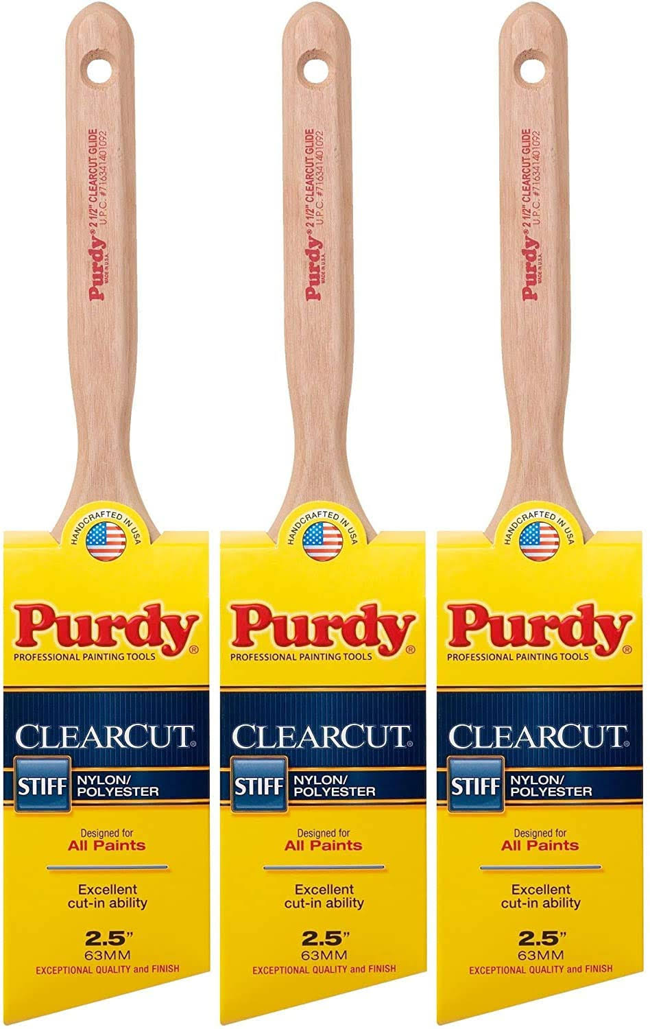 Purdy 144152125 Clearcut Series Glide Angular Trim Paint Brush, 2-1/2 inch- 3 Pack