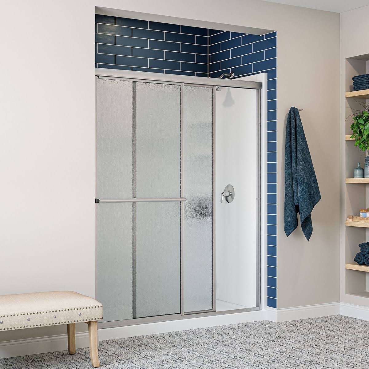 Sterling Deluxe Silver 54-in to 60-in x 70-in Framed Bypass Sliding Shower Door | 572115-3G06-S