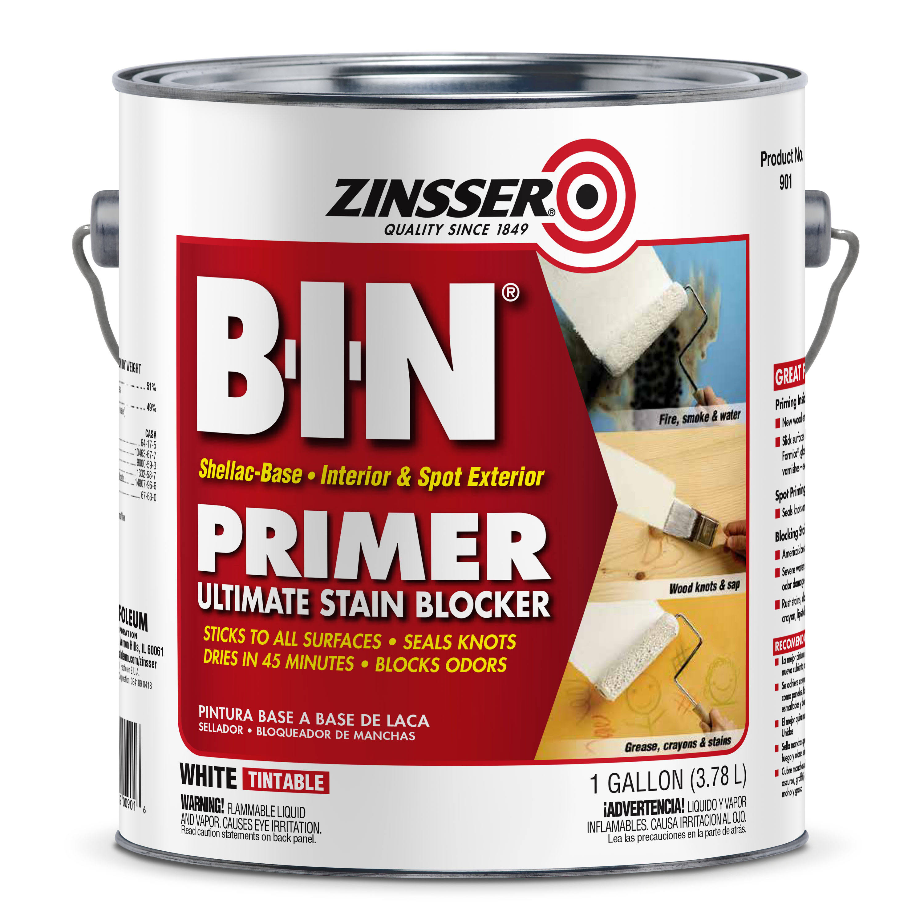 Zinsser B-I-N Primer-Sealer, Ultimate Stain Blocker- 1 gal bucket