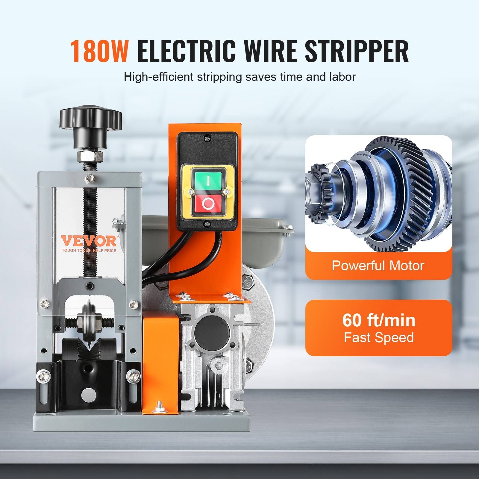 VEVOR Automatic Wire Stripping Machine, 0.06''-0.98'' Electric Motorized Cable Stripper, 180 W, 60 ft/min Wire Peeler with Vis