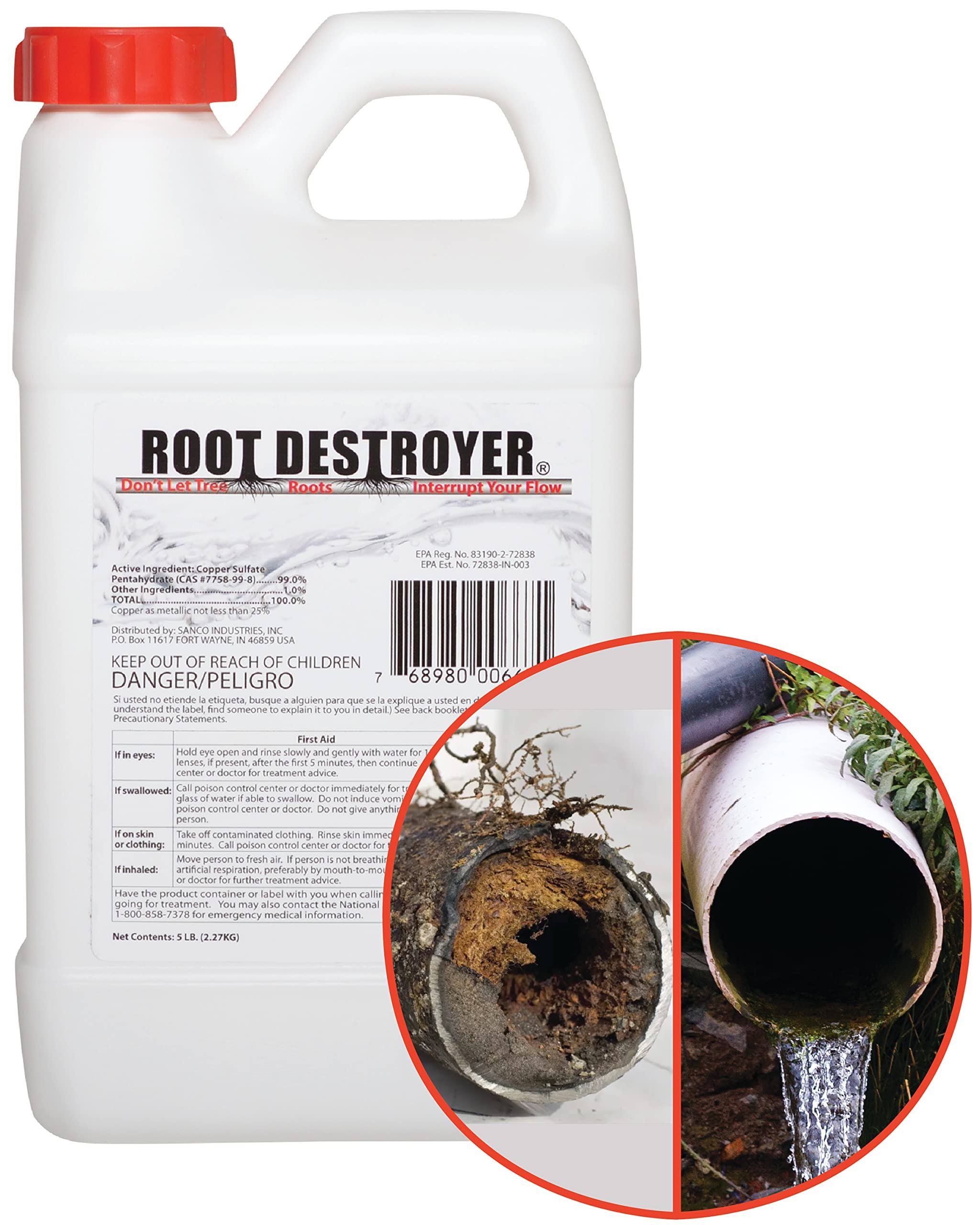 Root Destroyer- 5lbs- Root Killer for Sewer, Pipe & Drain Lines, Septic Tanks and Septic Systems- Stops New Growth & Safe for All Plumbing- Pure
