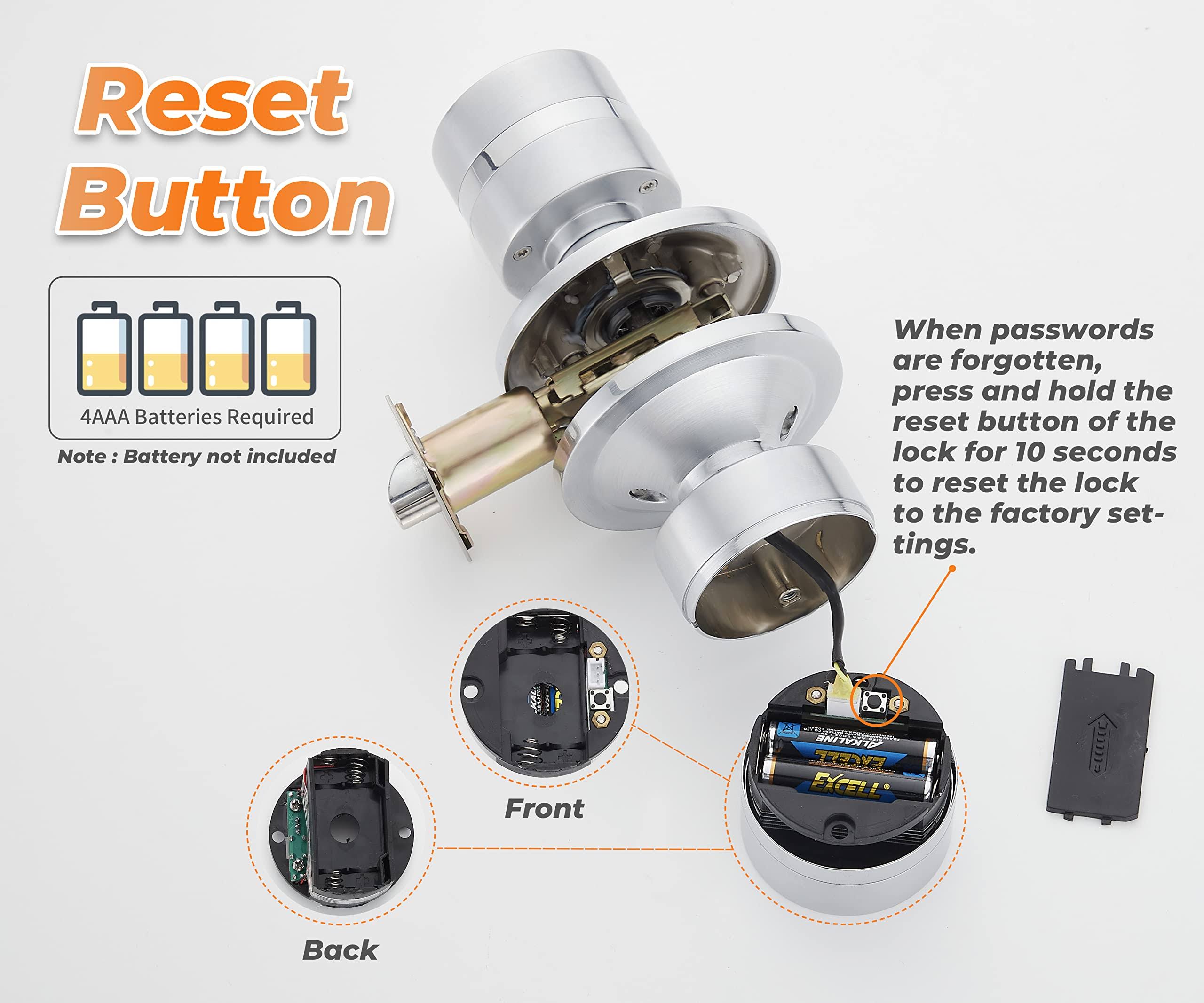Keyless Electronic Entry Door Knob, Keypad Smart Door Knob, Interior Door Handle with Lock, Automatic Locking, Battery Backup, Backlight, Easy