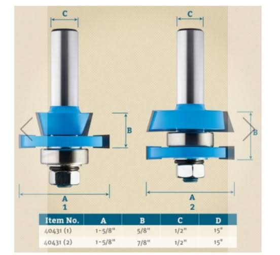 Rockler 2-pc. Rail and Stile Shaker Cutter Router Bit Set- 1/2
