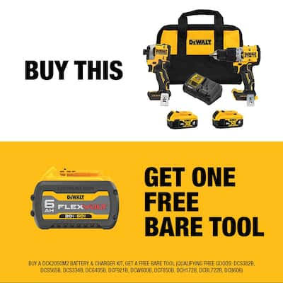 DeWalt 20V Max XR Hammer Drill and Atomic Impact Driver 2-Tool Cordless Combo Kit with 6Ah Battery (2)4Ah Batteries and Charger