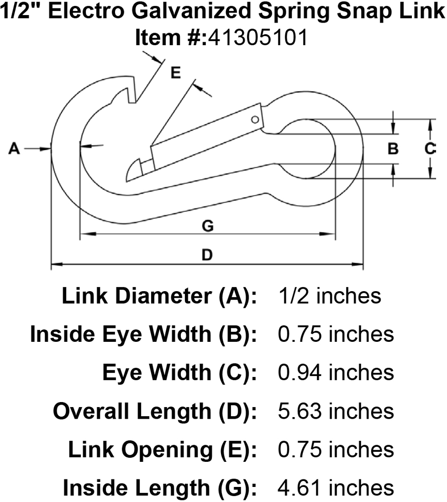Electro Galvanized Spring Snap Link, Size: 1/2 41305101