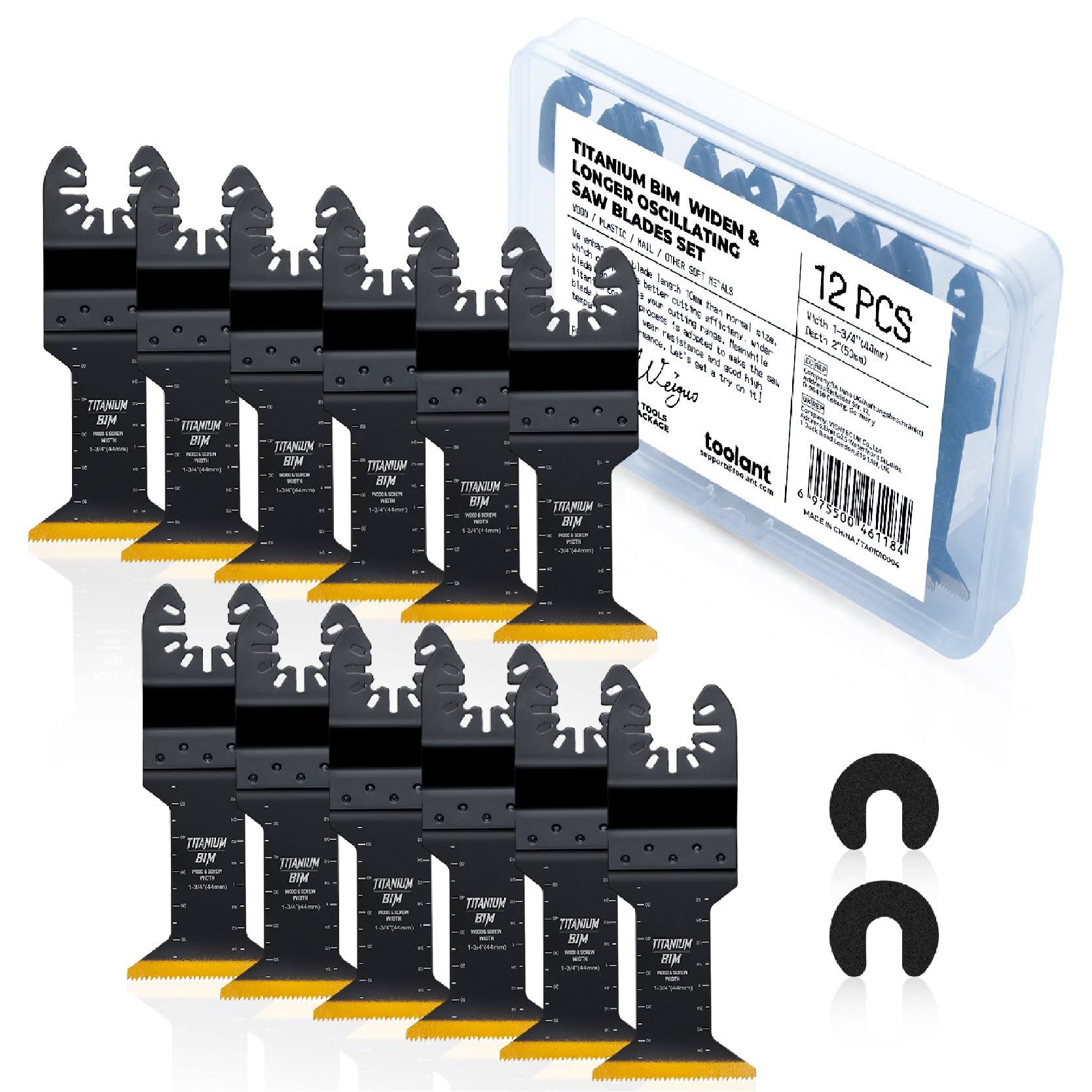 toolant Titanium Oscillating Saw Blades, 12pcs Multitool Blades Kit for Cutting Hard Material, Metal Nails, Wood, Plastic, etc. Extra Long and Widen