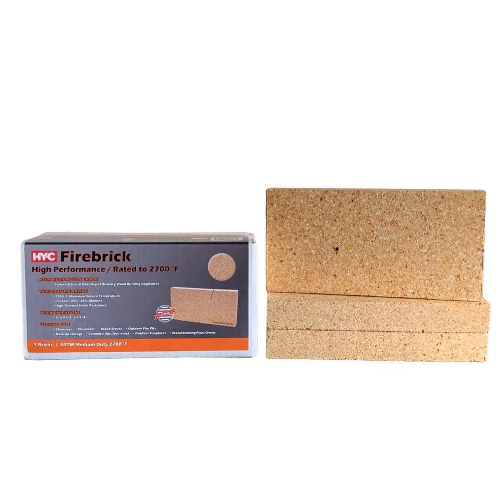 HY-C 9 in. x 4-1/2 in. x 1-1/4 in. Medium-Duty Firebricks (3 per Box)
