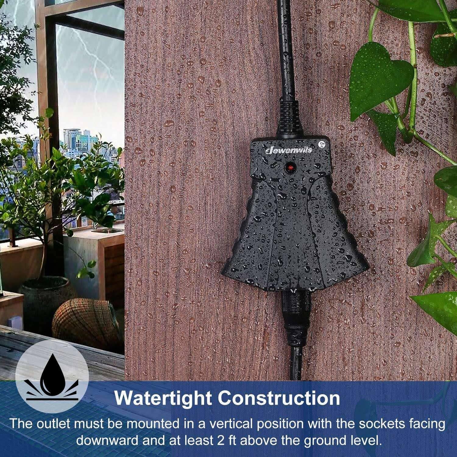 DEWENWILS Outdoor Wireless Remote Control Outlet Kit Weatherproof Electrical Plug in Remote Light Switch 3 Grounded Outlets 15