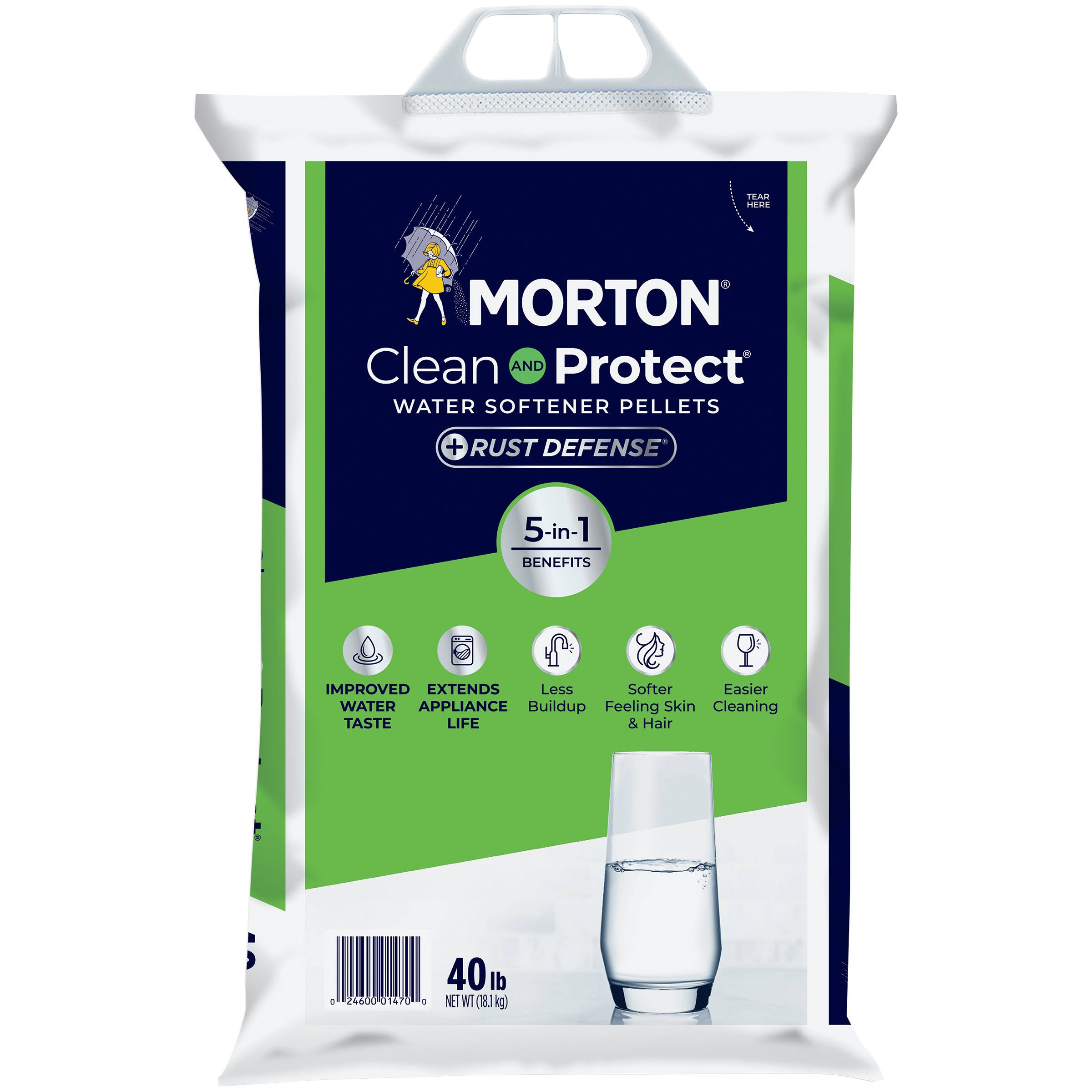 Morton Clean and Protect Water Softening Pellets, +Rust Defense- 40 lb