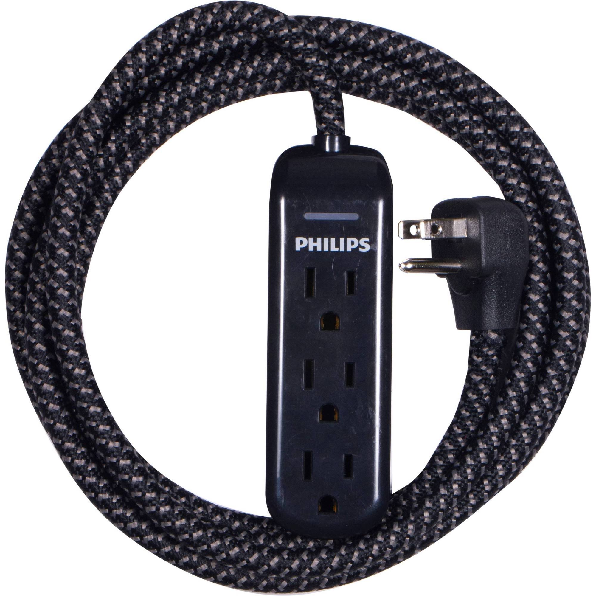 Philips 8' 3-Outlet Grounded Extension Cord- Black