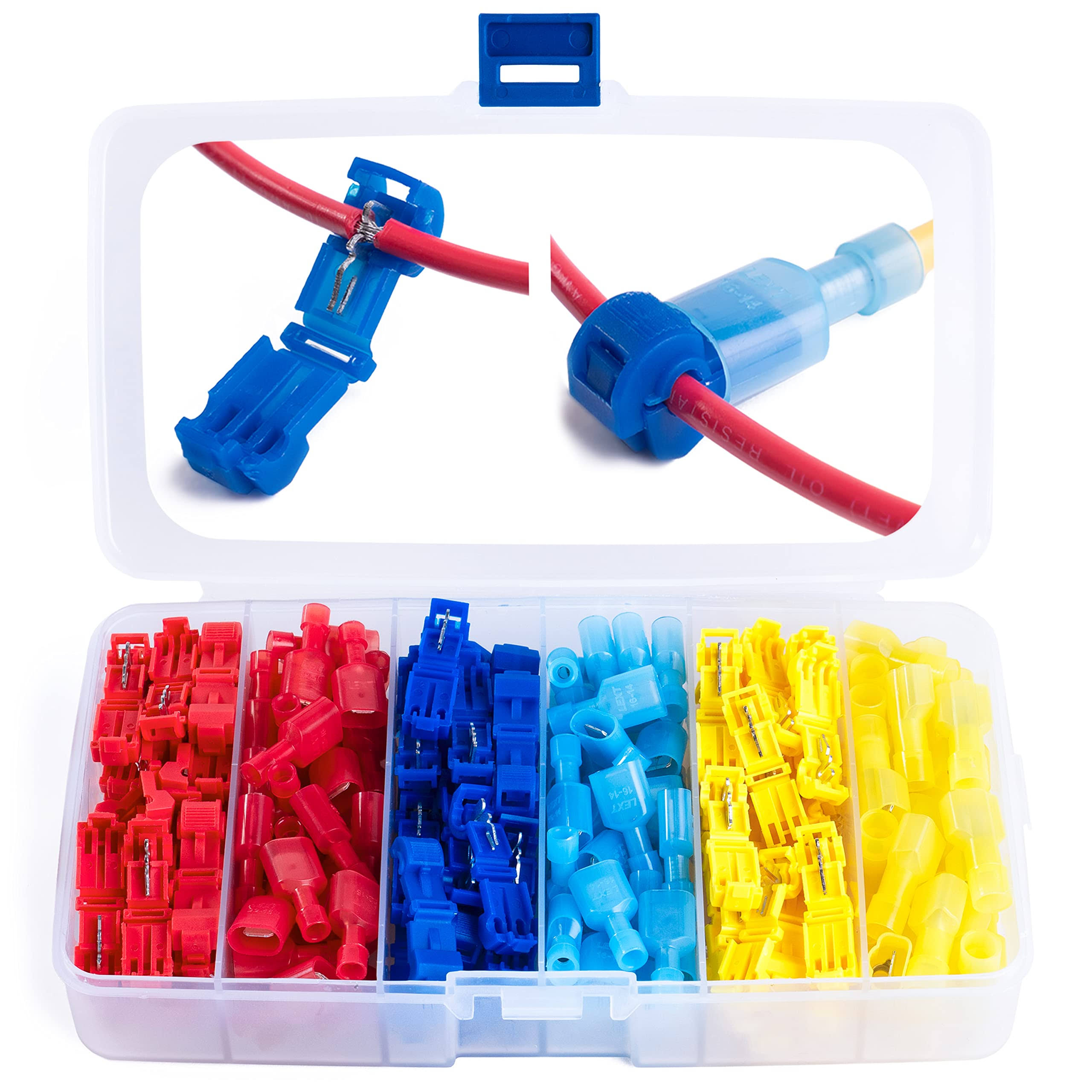 120 Pcs Wirefy T Tap Electrical Connectors- Quick Wire Splice Taps and Insulated Male Quick Disconnect Terminals