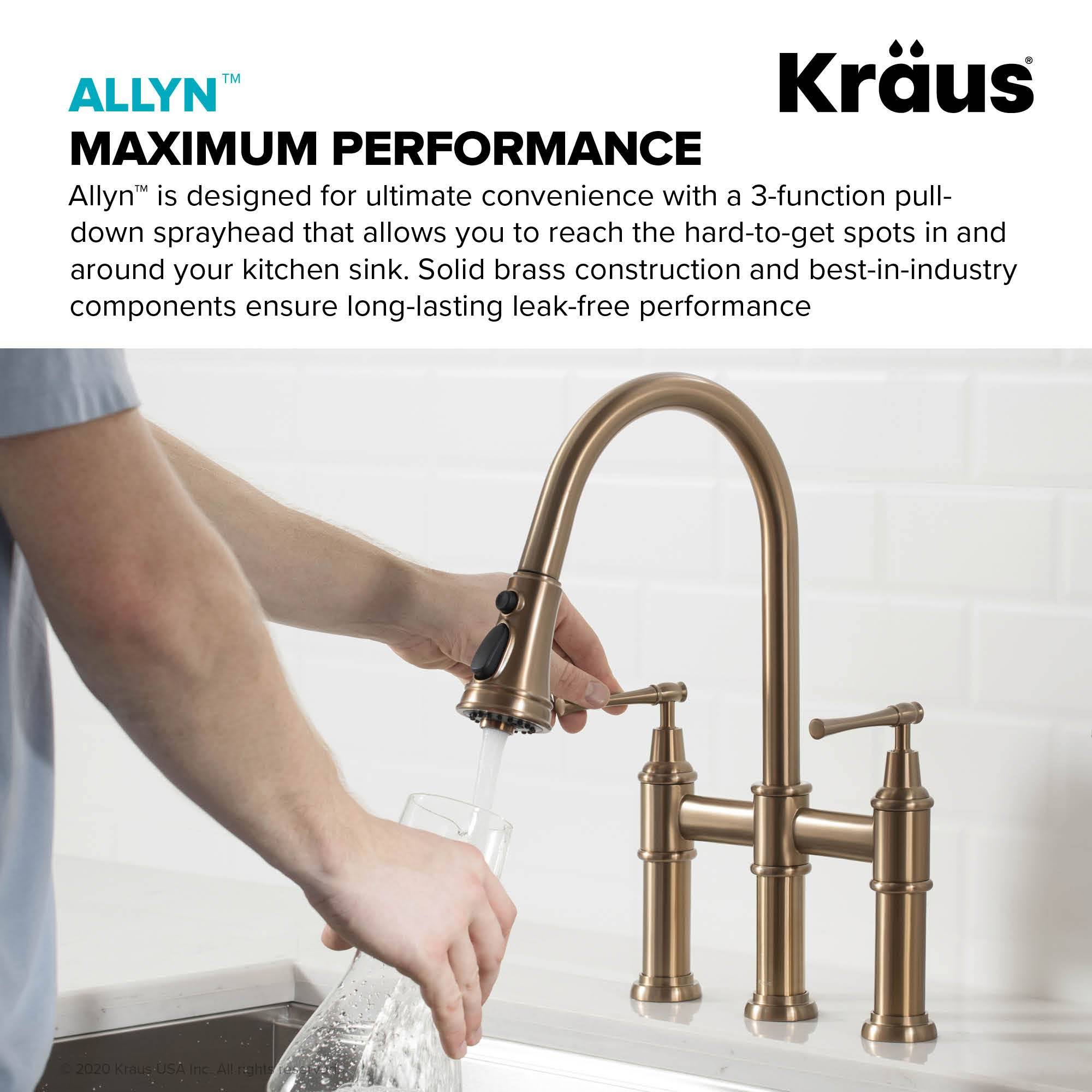 Kraus KPF-3121BG Allyn Transitional Bridge Kitchen Faucet with Pull-Down Sprayhead Brushed Gold
