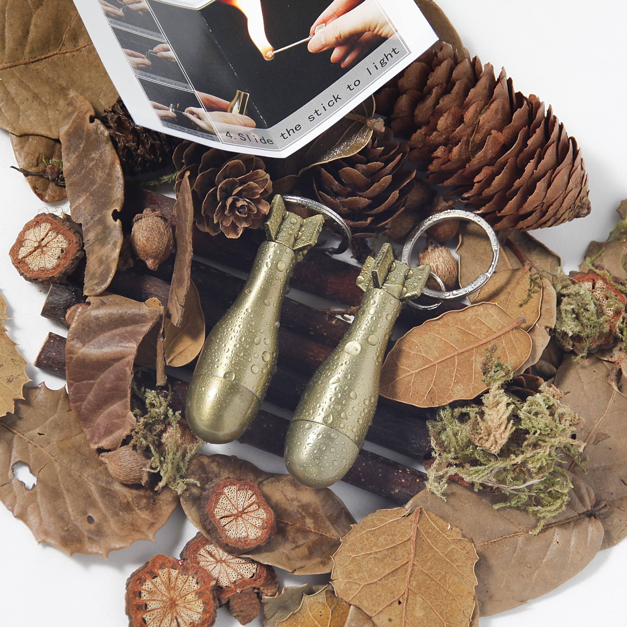 Catnon 2pcs Permanent Match,Flint Metal Keychain Match,Fire Starter Permanent Match,Waterproof Emergency Survival Camping Keychain Lighter for Outdoor