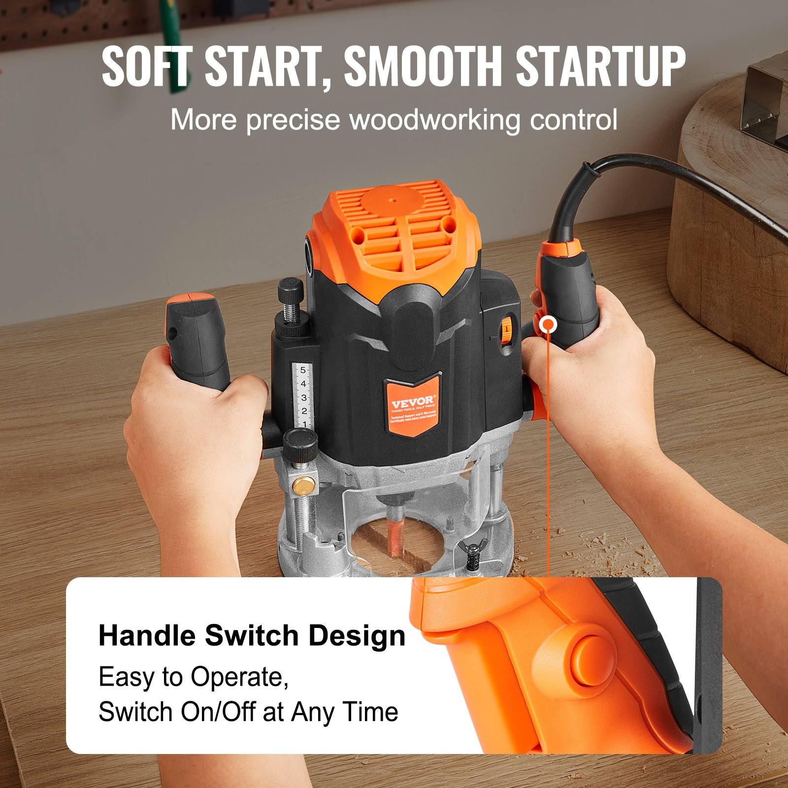 VEVOR Plunge Router 3-1/4 HP 120V 12000-23000 RPM Variable Speed Electronic Plunge Base Router Plunge Woodworking Router Kit with Carry Case