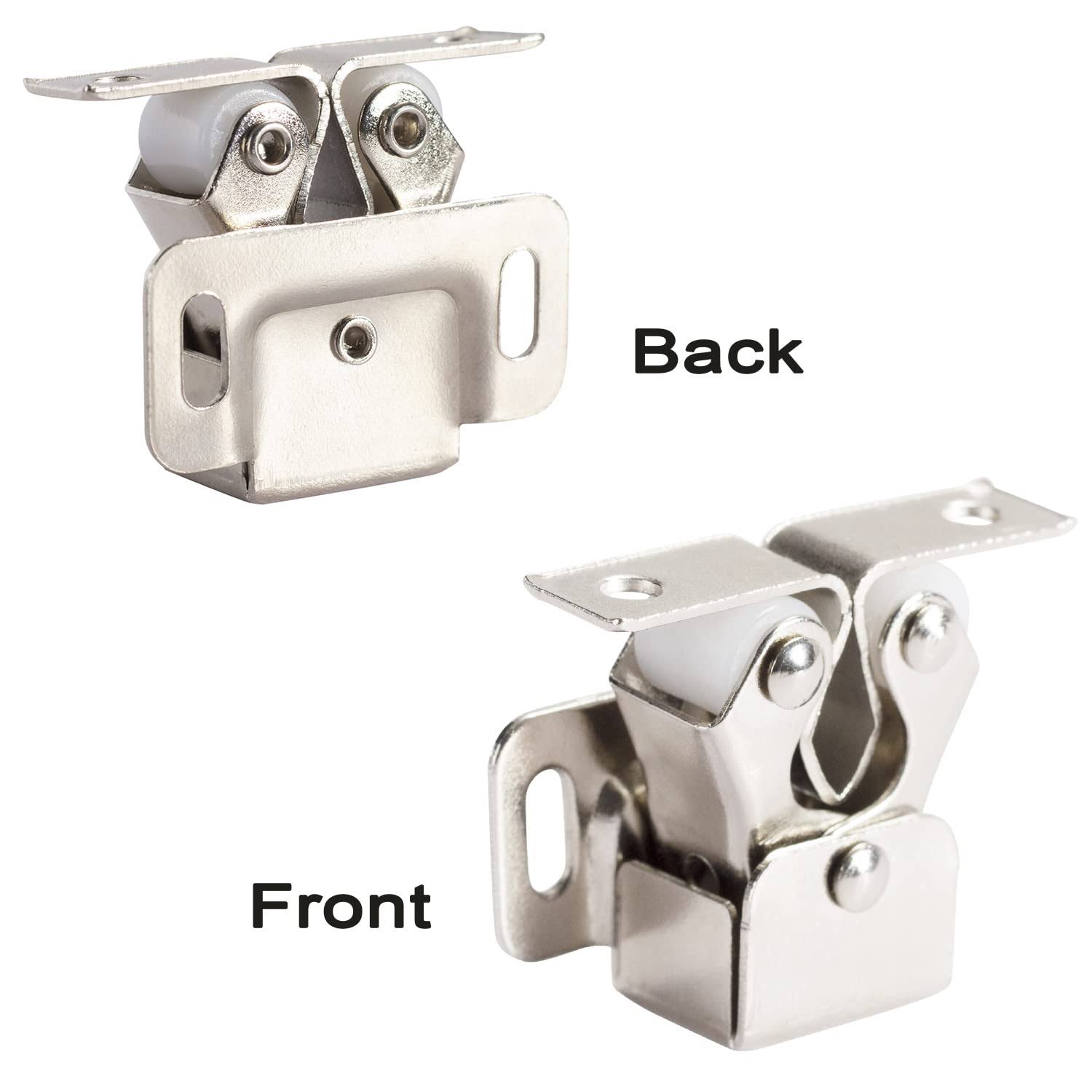 Keenkee 4 Pcs Cabinet Latch Double Roller Catch Hardware for Cupboard Closet Cabinet Door Latches and Catches, Nickel