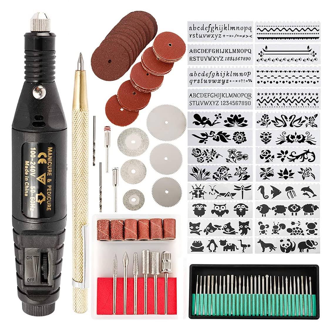 Toolly 108 Pcs Engraving Tool Kit, Multi-functional Electric Corded Micro Engraver Etching Pen DIY Rotary Tool for Jewelry Glass Wood Metal Ceramic
