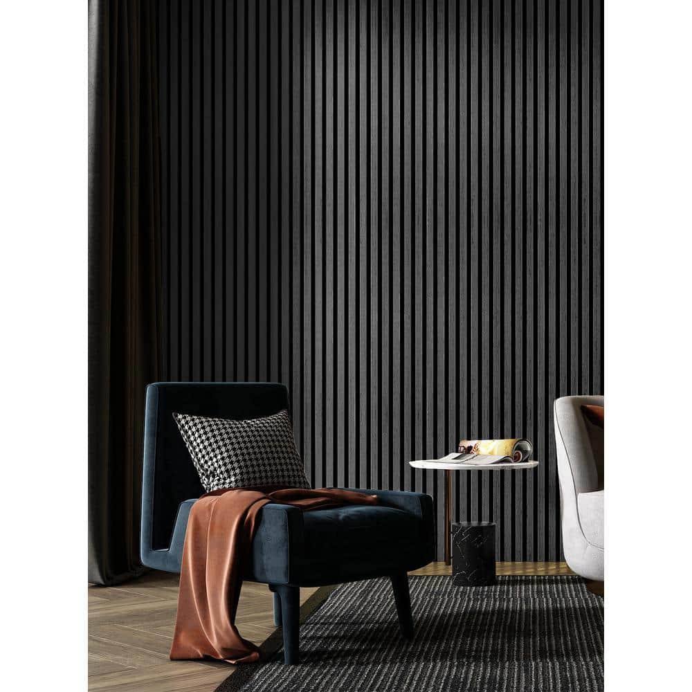 Art3dwallpanels Black 0.83 in. x 0.65 ft. x 7.87 ft. Wood Slat Acoustic Panels, MDF Decorative Wall Paneling (4 Piece/21 Sq.Ft.)