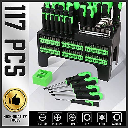 SWANLAKE Garden Tools 117pcs Magnetic Screwdrivers Set with Plastic Ranking,Tools for Men