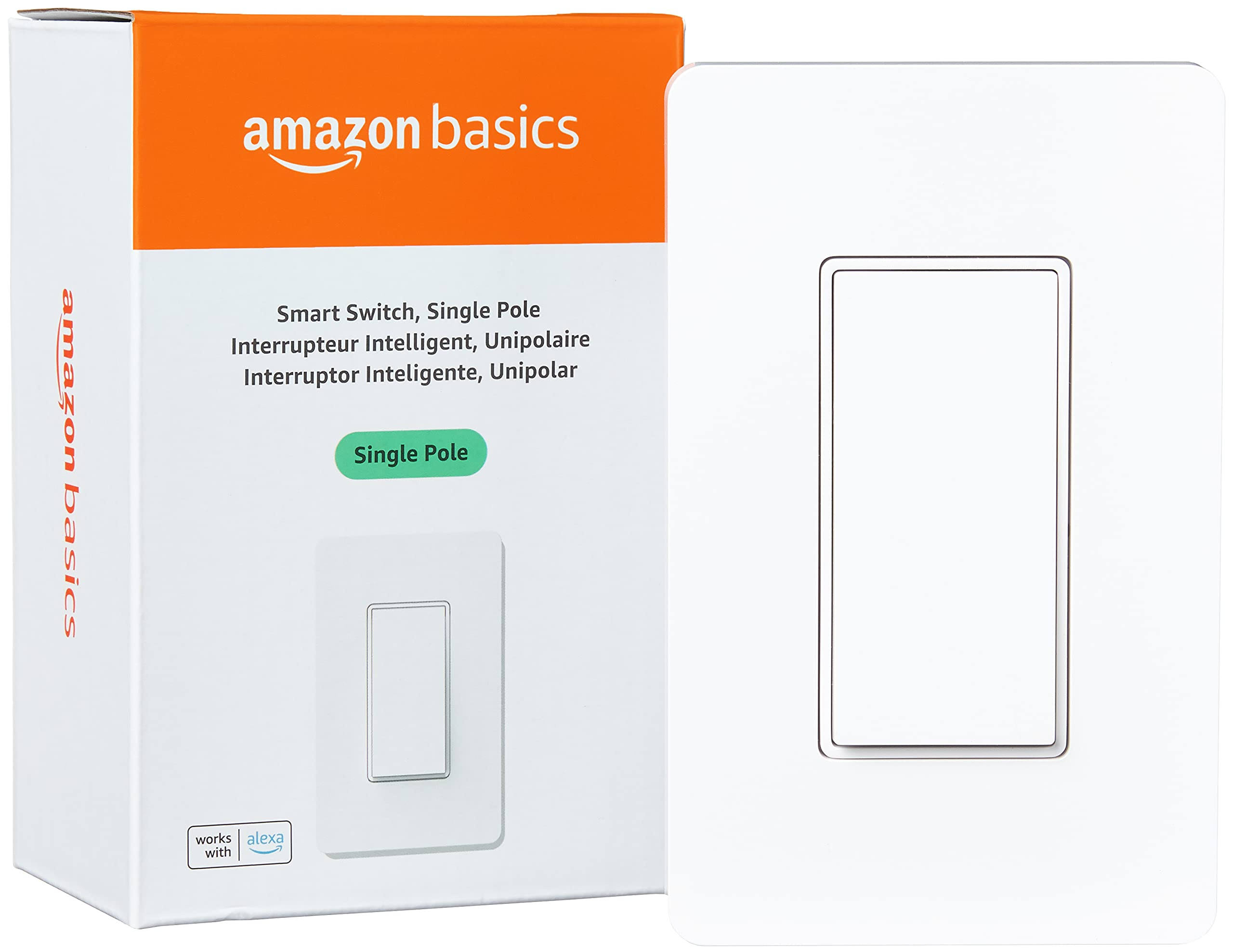 Amazon Basics Single Pole Smart Switch, Neutral Wire Required, 2.4 GHz Wifi, Works with Alexa