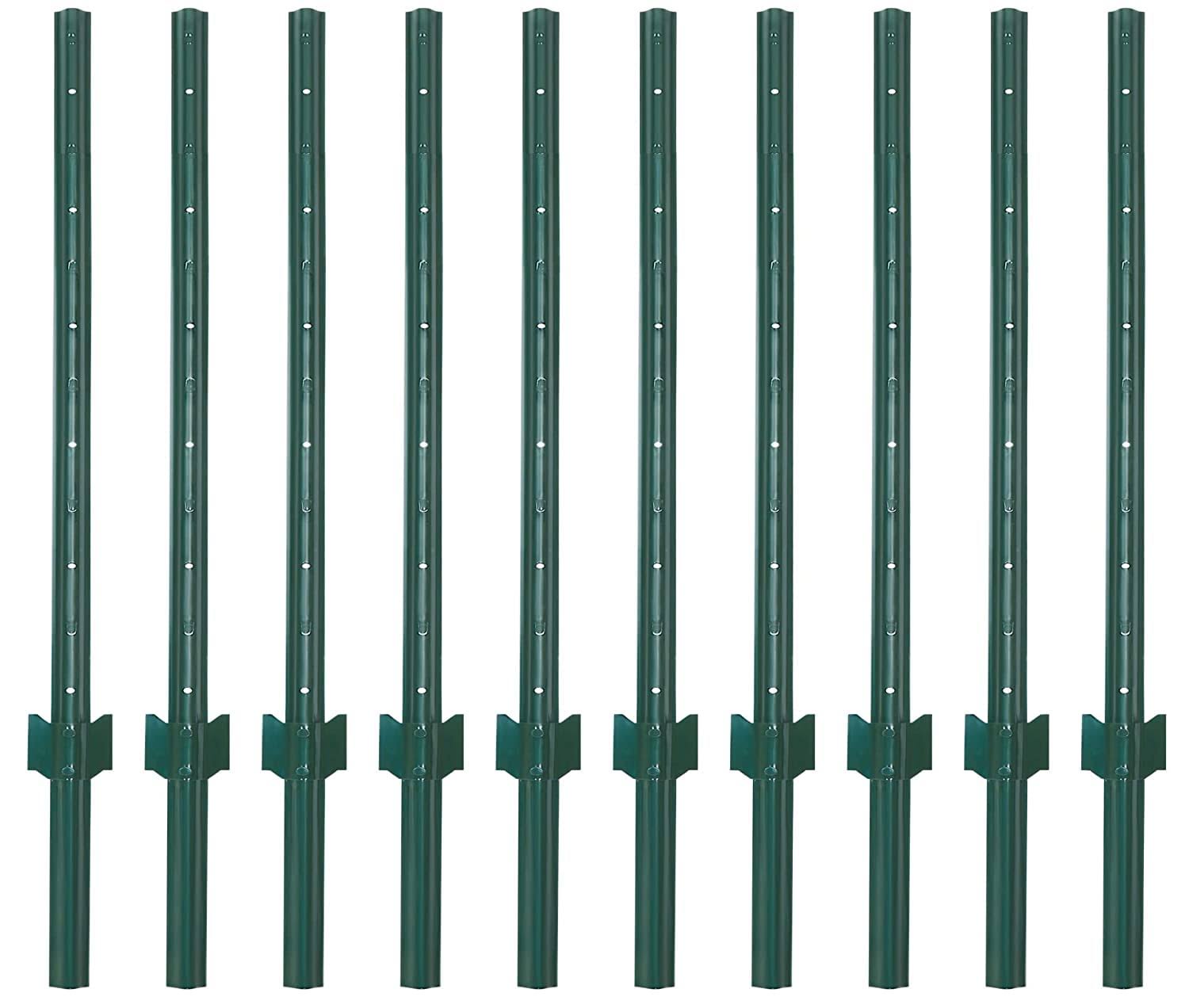LADECH 3-4-5-6-7 Feet Sturdy Duty Metal Fence Post- Garden U Post for Fencing- 10 Pack (4 Feet)