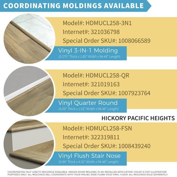 Malibu Wide Plank Hickory Pacific Heights 0.944 in. T x 4.527 in. W x 94.48 in. L Vinyl Flush Stair Nose Molding, Medium