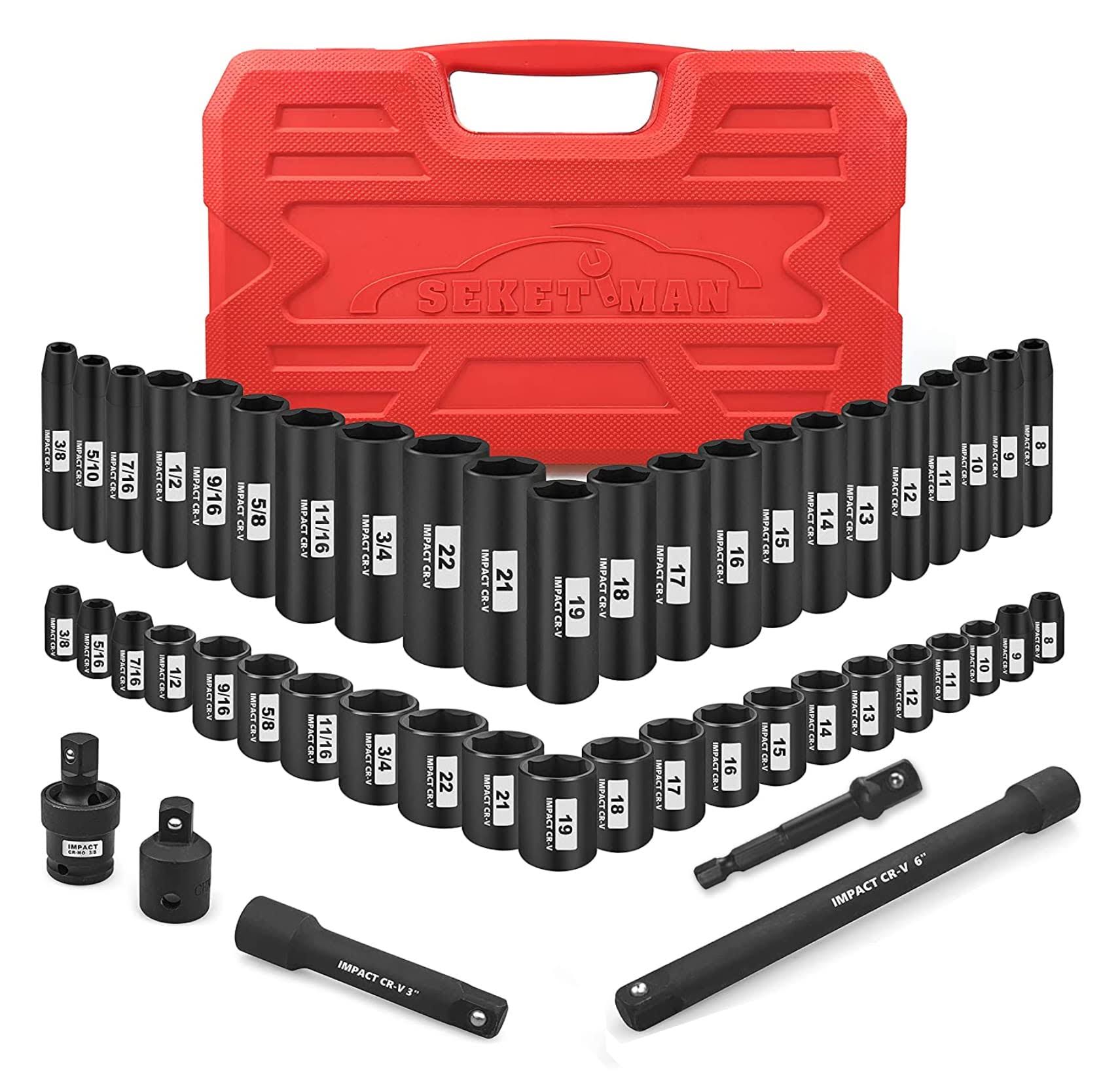 SEKETMAN 3/8-Inch Drive Impact Socket Set,49 Pieces,SAE/Metric,Deep/Shallow,(5/16