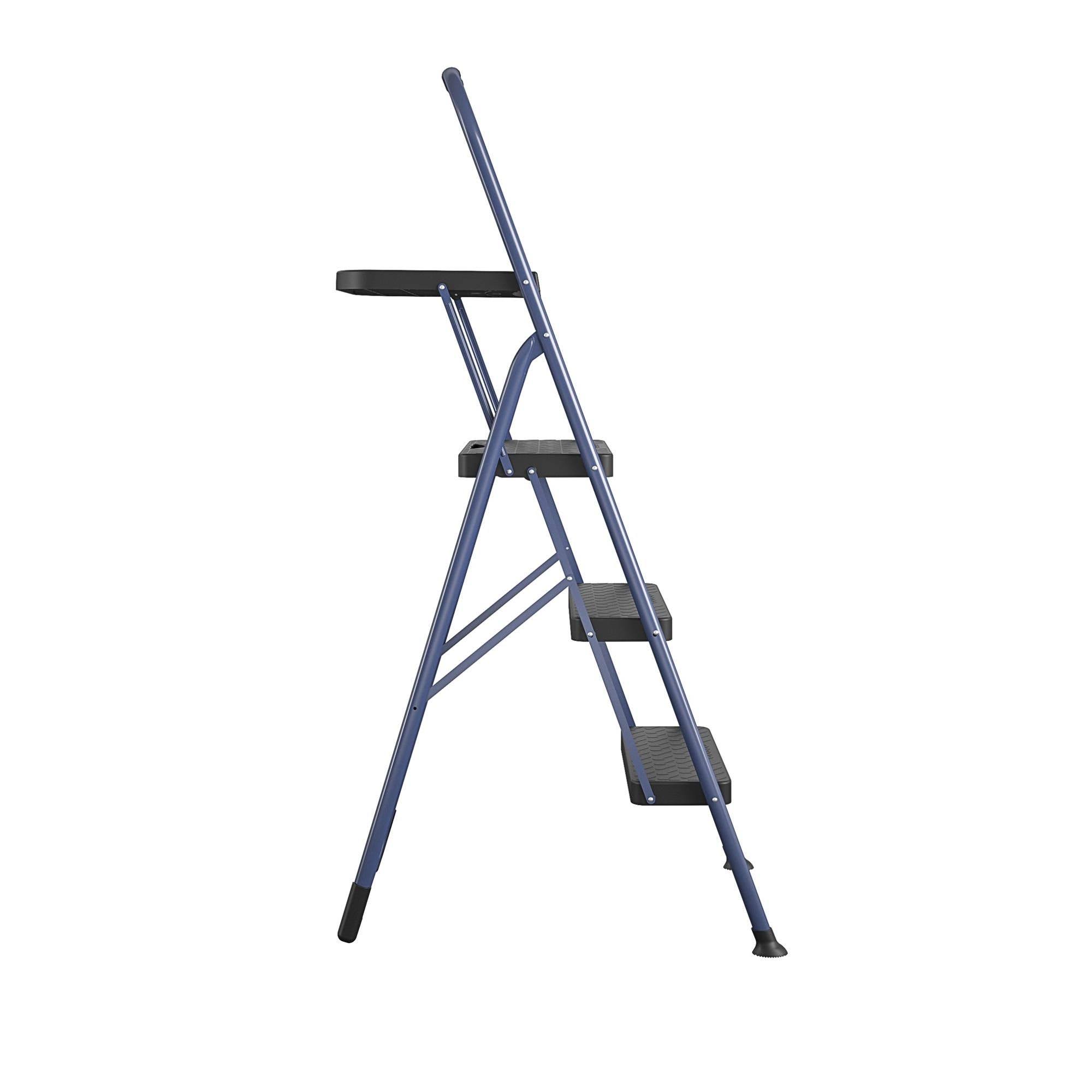 Cosco Steel 3-Step Big Step Stool with Tray, Navy