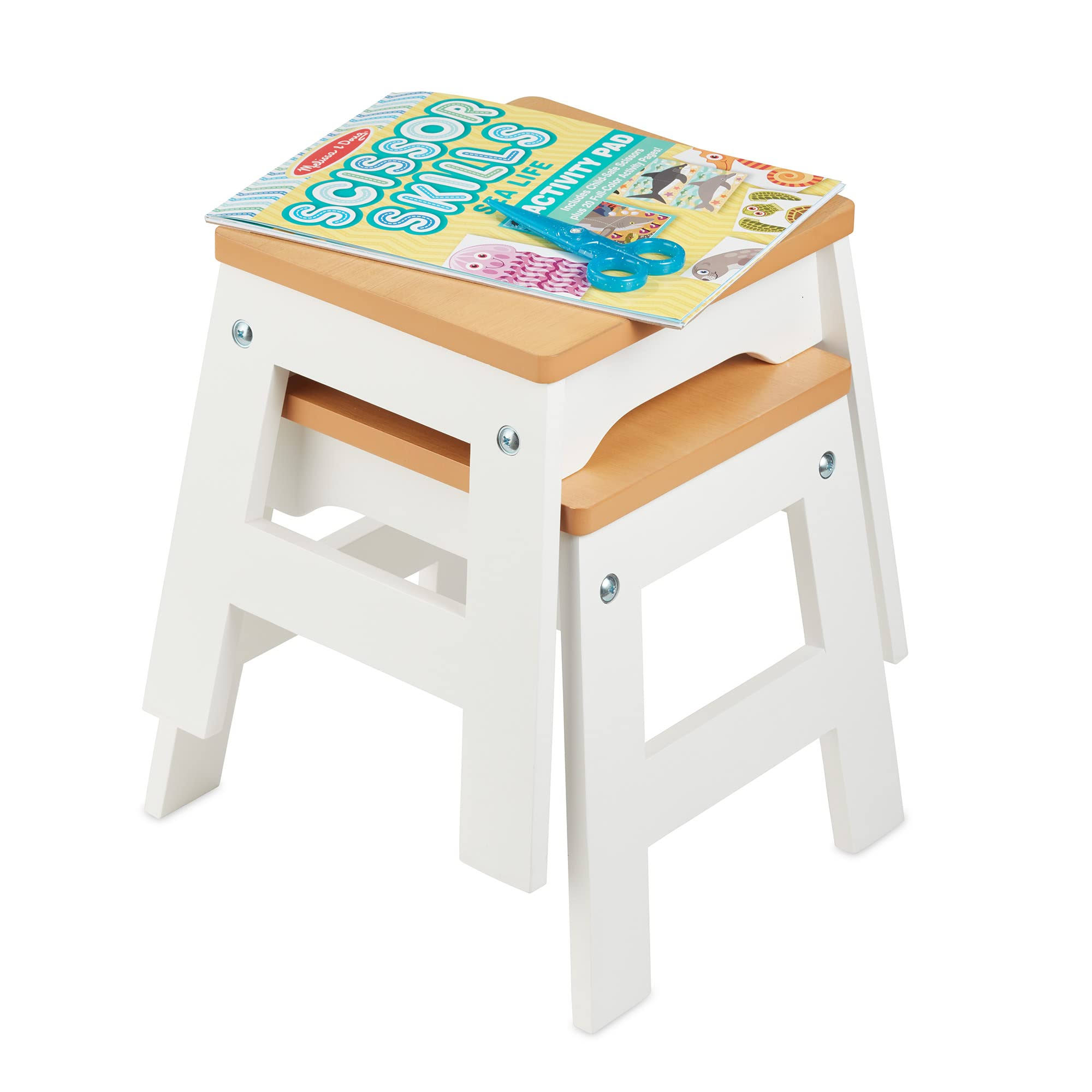 Melissa & Doug Wooden Stools- Set of 2 (White/Natural)