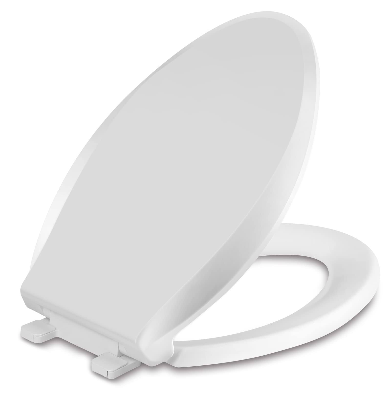 CcBello Elongated Toilet Seat, Quick-Release Hinges, Slow Close, Heavy Duty, Never Loosen, Aviation Material, White(18.5