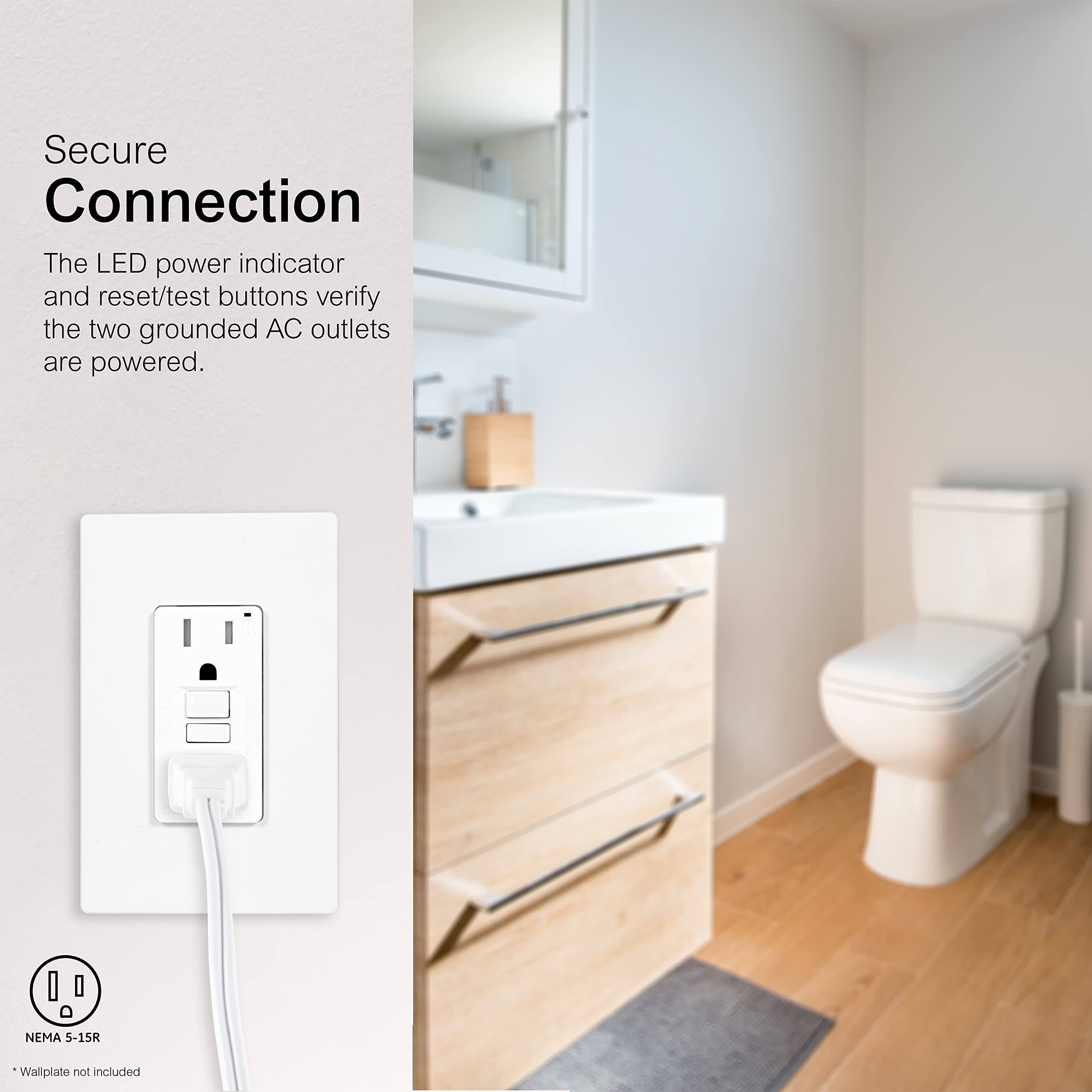 GE 32075 15A Tamper-Resistant Self-Test GFCI Outlet (White)