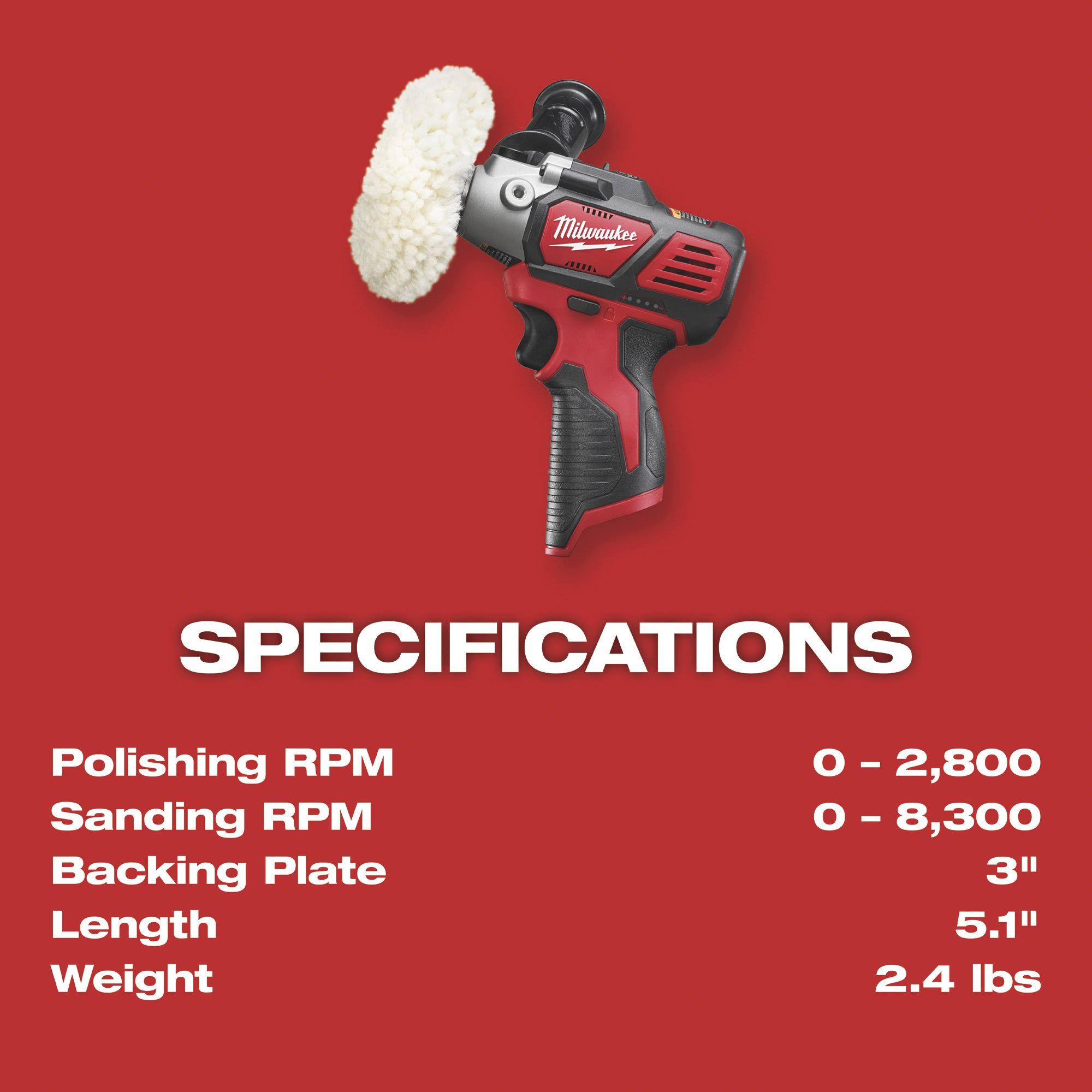 Milwaukee 2438-20- M12 Variable Speed Polisher/Sander Bare Tool